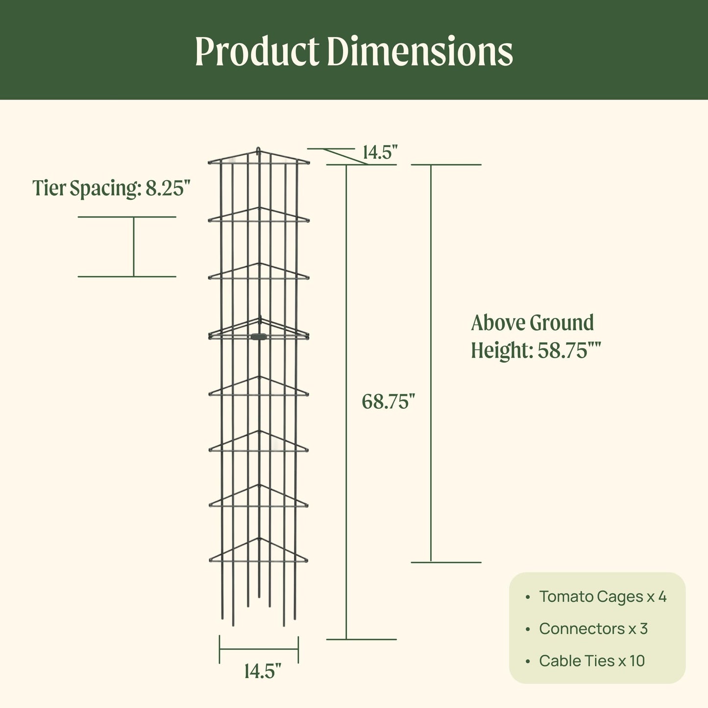 Vego 3-Panel Tomato Cage for Garden & Pots, Rust-Resistant Tomato Stakes Plant Cage Trellis Support for Climbing Vegetables Plants - 14.5" Triangle 3 Pack