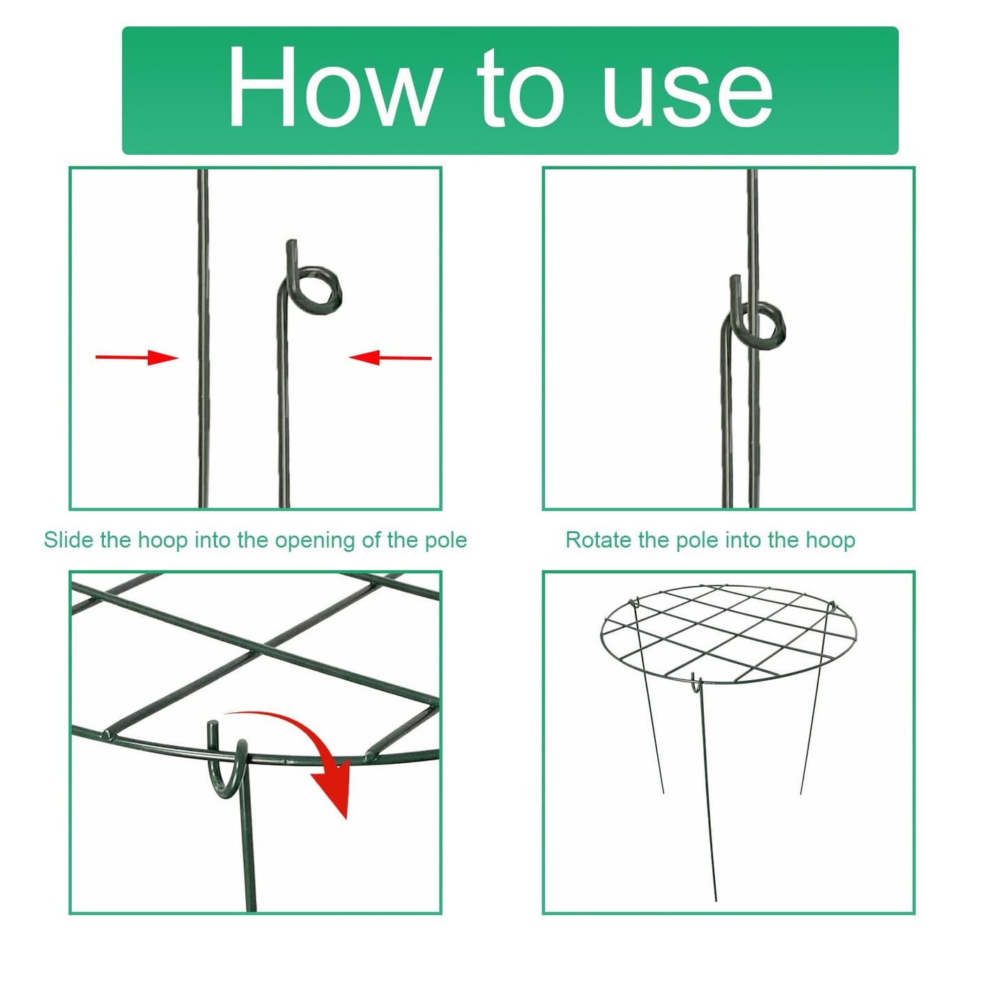 2 Pack Round Peony Cages and Supports Grow Through Grid Plant Brace,24 inch Heigh Plant Support Stake for Small Plant Flower Vegetable (2pcs 24“)