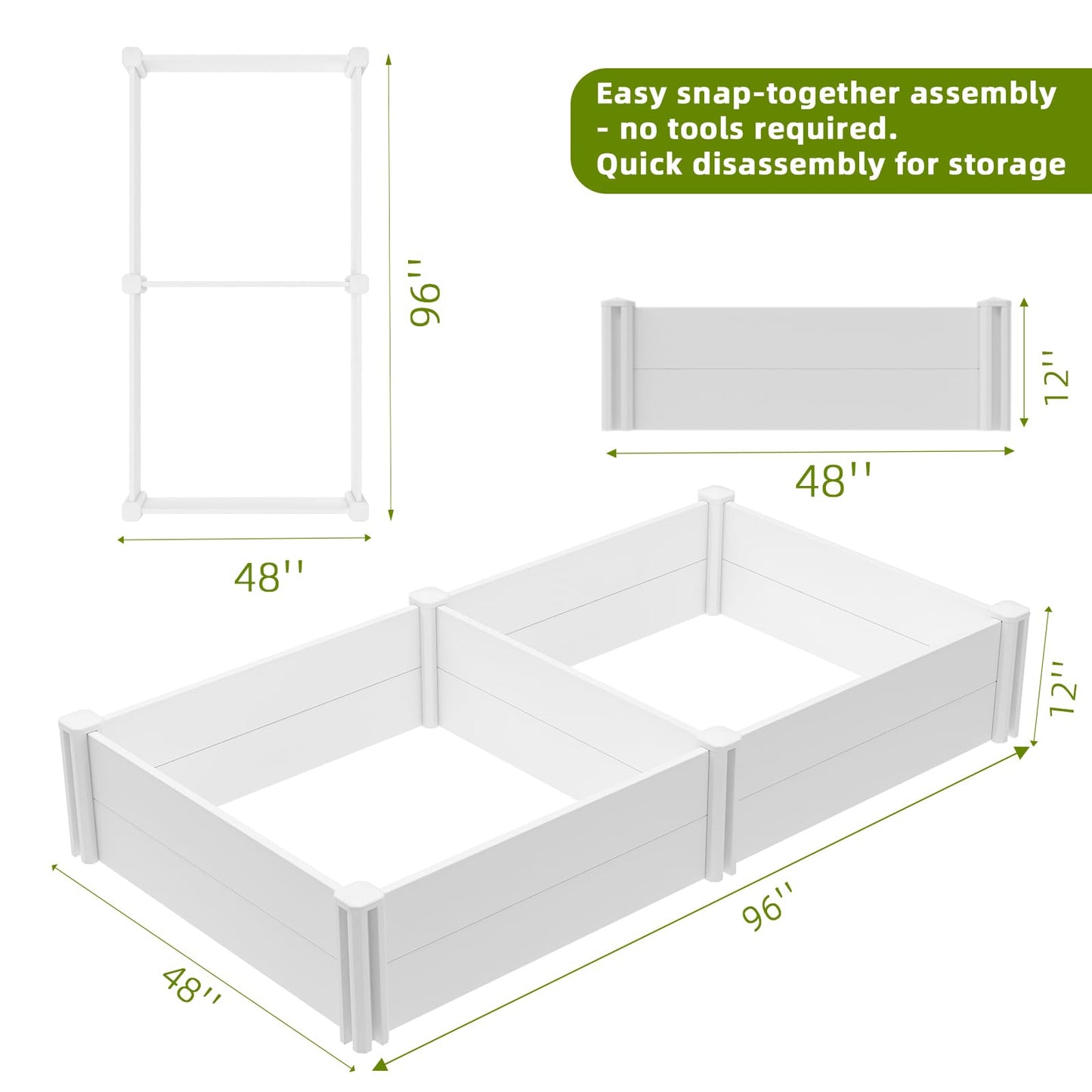 AochiRise 8'x4'x12 Large Vinyl Raised Garden Bed | Screwless Modular Planter Box with Open Bottom | Rust-Proof Outdoor Above Ground Bed for Vegetables, Herbs, Flowers & Whelping Pen