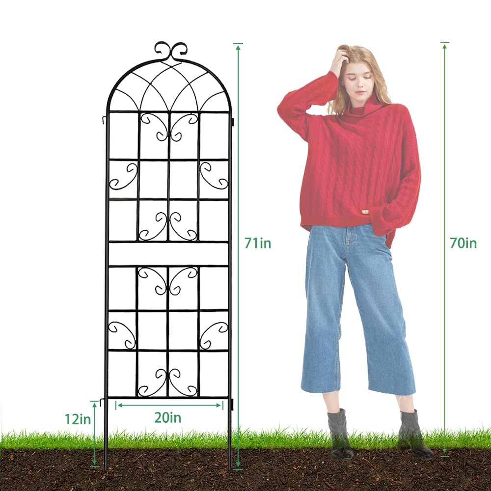 Lorenzo 4 Pcs 70 x 19.7 inch Metal Garden Trellis for Climbing Plants, Black Metal Coating Rustproof, Perfect for Supporting Climbing Plants Outdoor