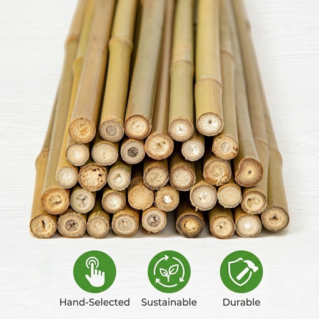Plant Stakes Natural Bamboo Sticks - 35 Pcs Bamboo Garden Stakes for Plants 4 FT Plant Support Sticks with Twist Ties for Tomatoes Beans Flowers Indoor Outdoor Potted Climbing Plants