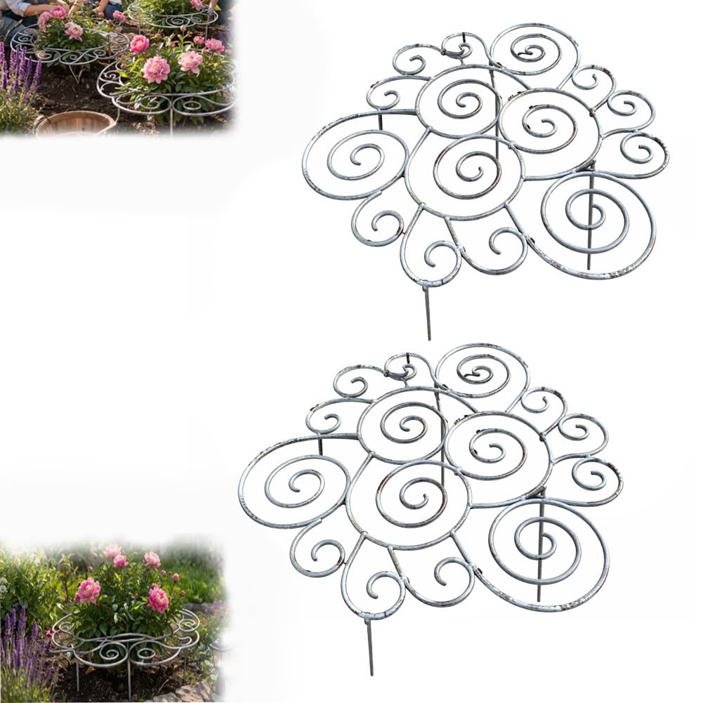 Metal Plant Support Ring for Garden, Peony Cage Stand, Indoor Pots, Flower Hoop, Decorative Grow Through Rings, Stackable Houseplant Stake, Dahlia Cage, Outdoor Orchid Clip(2PCS,Large)