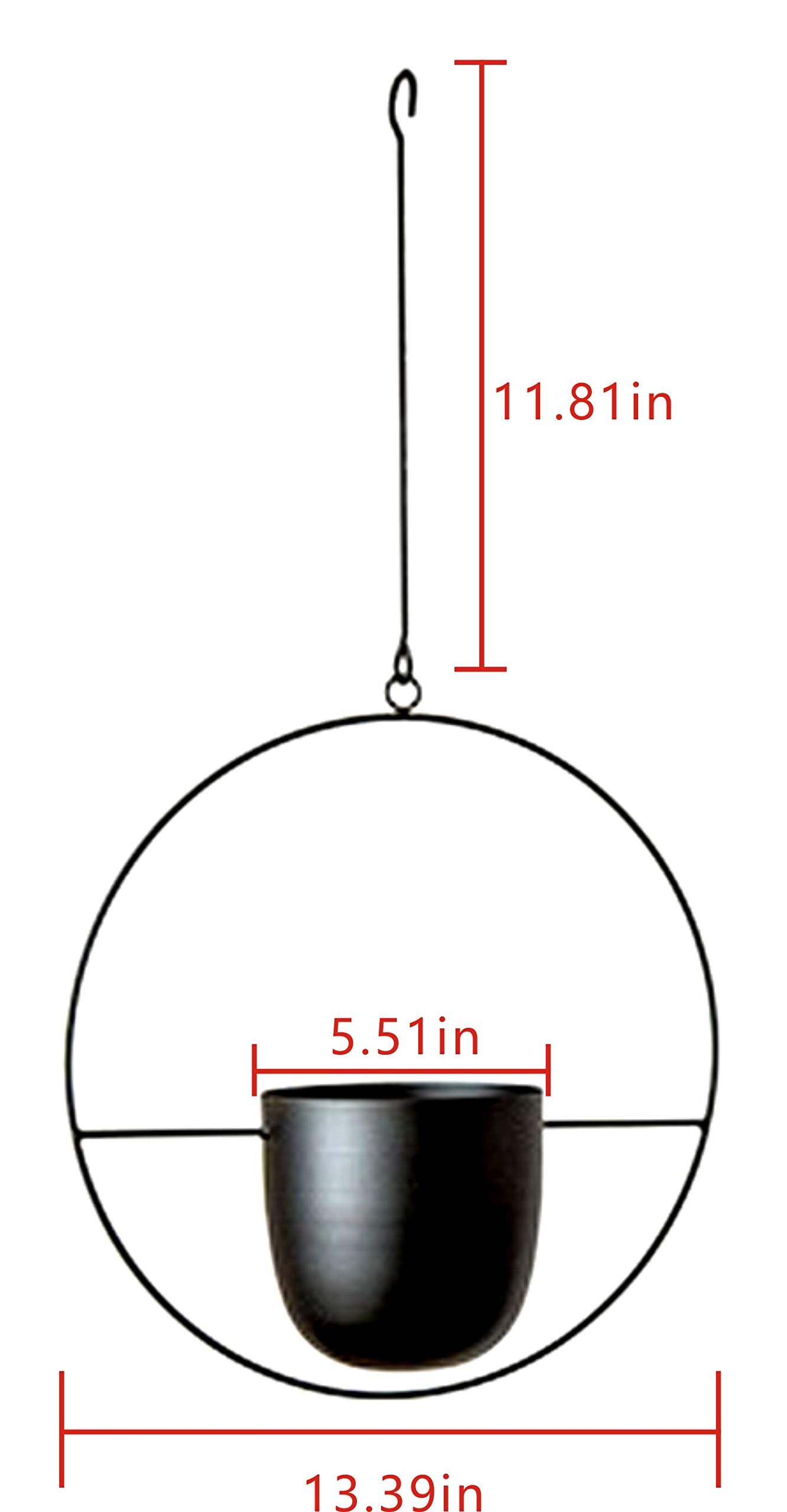 RISEON Boho Black Metal Plant Hanger,Metal Wall and Ceiling Hanging Planter, Modern Planter, Mid Century Flower Pot Plant Holder, Minimalist Planter for Indoor Outdoor Home Decor