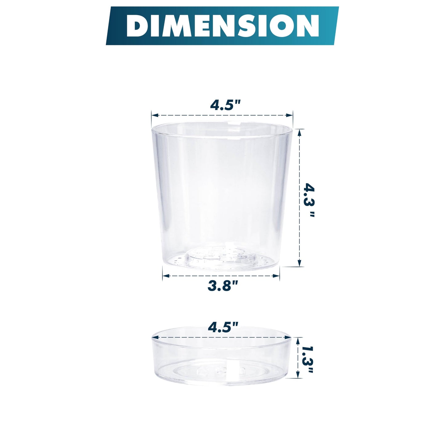 Phoenix Vine 4.5 Inch Clear Acrylic Planter Pot with Tray, Orchid Pot with Drainage Holes, Deep Saucer for Bottom Watering, Transparent Containers for Indoor Plants, Herbs, Set of 2, 91-A-E-2