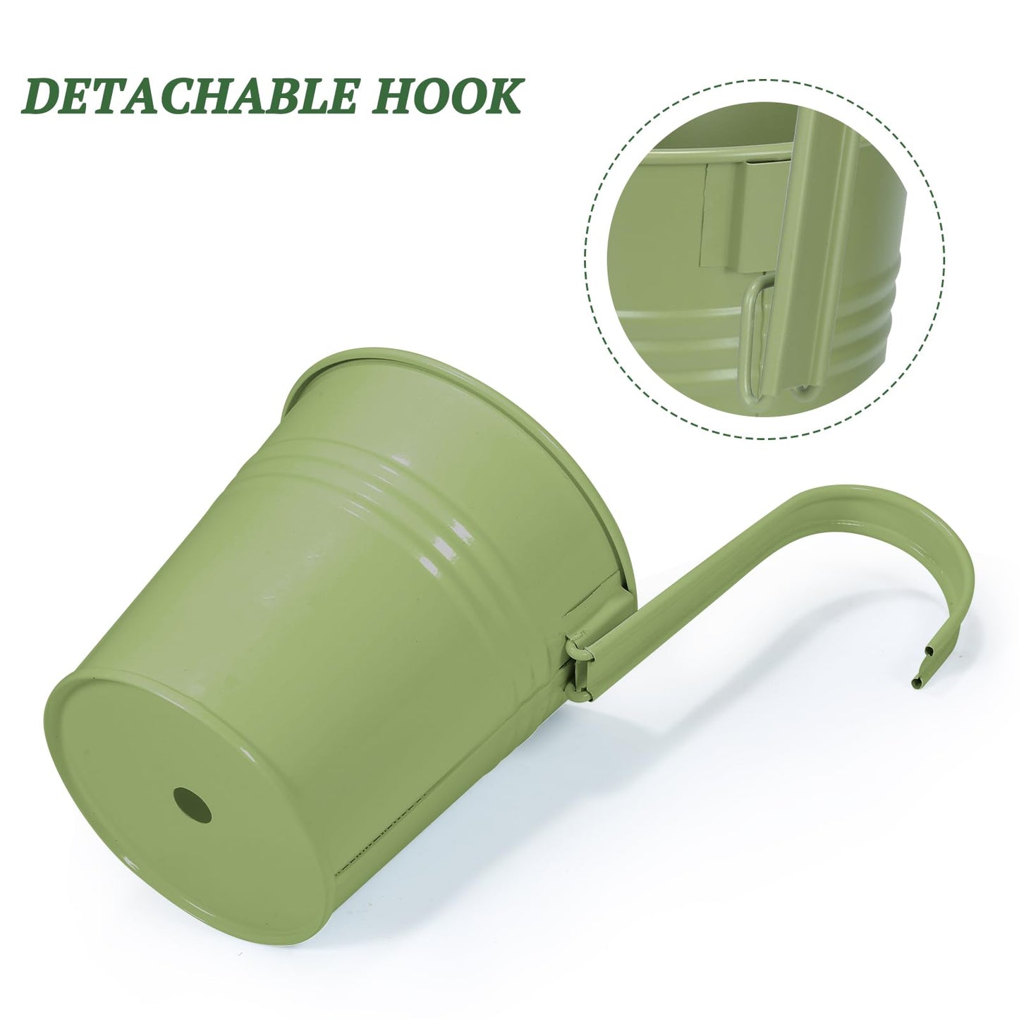 HowRU Metal Iron Flower Pots for Railing Fence Hanging Bucket Pots(5 Pcs) and Hanging Flower Pots Metal Iron Bucket Planter(10 Pcs) (Green)