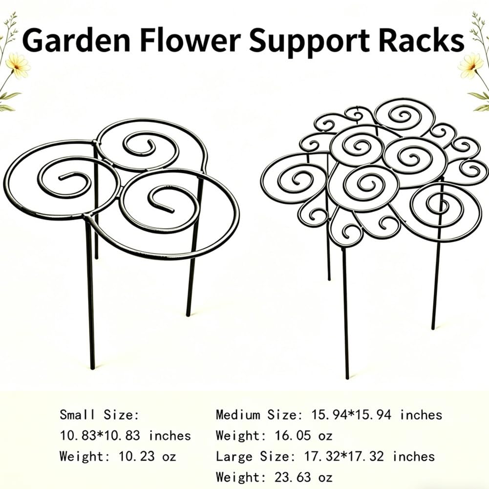 Metal Plant Support Ring for Garden, Peony Cage Stand, Indoor Pots, Flower Hoop, Decorative Grow Through Rings, Stackable Houseplant Stake, Dahlia Cage, Outdoor Orchid Clip(1PC,Small)