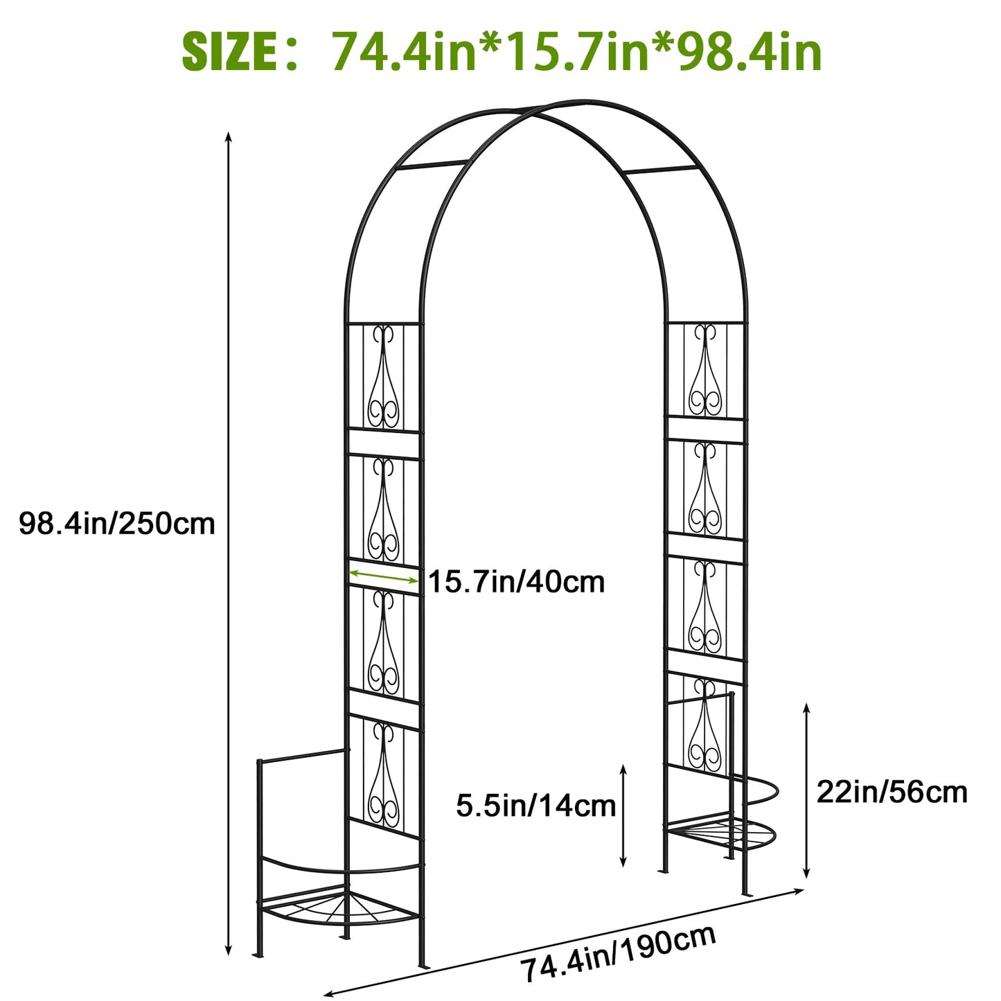 Skcoipsra Garden Arch Arbor with Planter Boxes,Metal Trellis for Climbing Plants Outdoor, Wedding Arch Archway for Ceremony Party Decorations Pergola for Backyard, Lawn, Patio, Yard