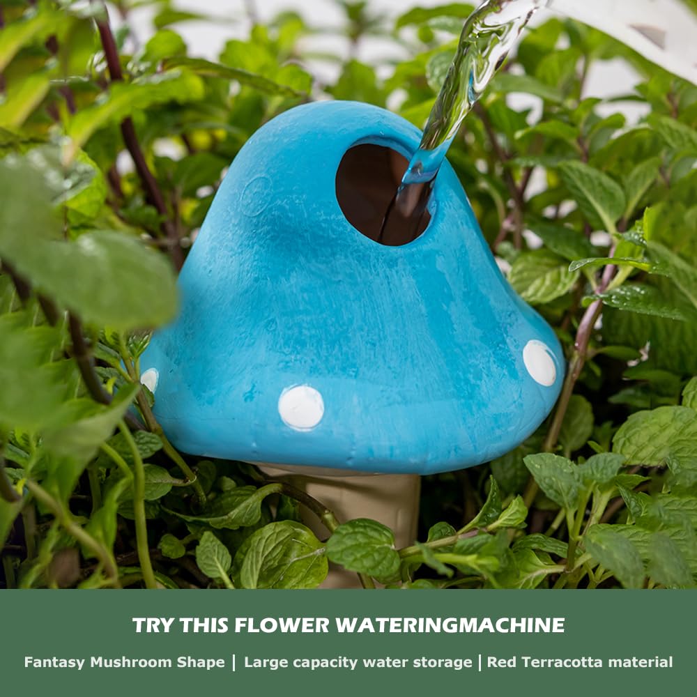 4 Pack Terracotta Watering Spikes, Vacation Self-Watering Planters Devices - Continuous Moisture with Slow Release Watering System - Perfect for Indoor Outdoor Plants (Fantasy Mushroom)