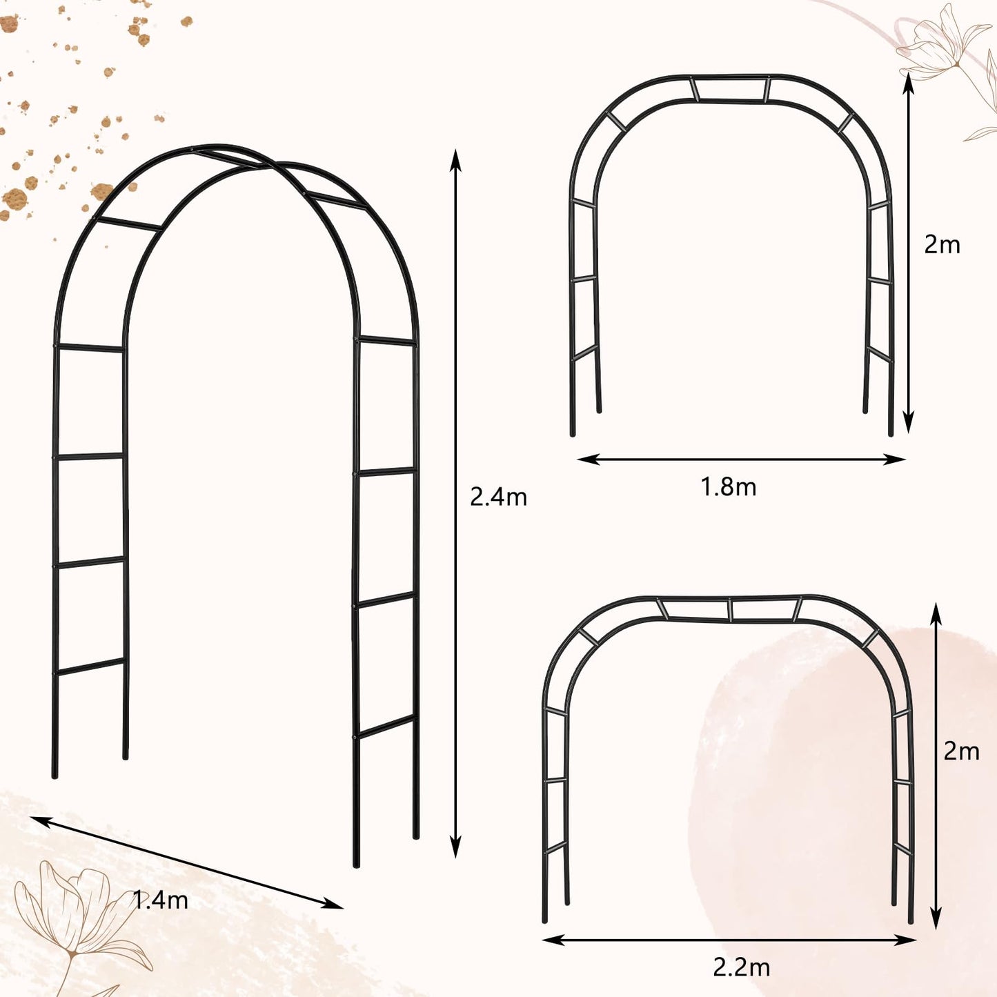Gisafai 3 Pcs Metal Garden Arch Trellis Wedding Arches Pergola Arbor 7.9 Ft, Two Way Assemble, Durable Wedding Trellis Archway for Climbing Plants Outdoor Bridal Party Decoration (Black)