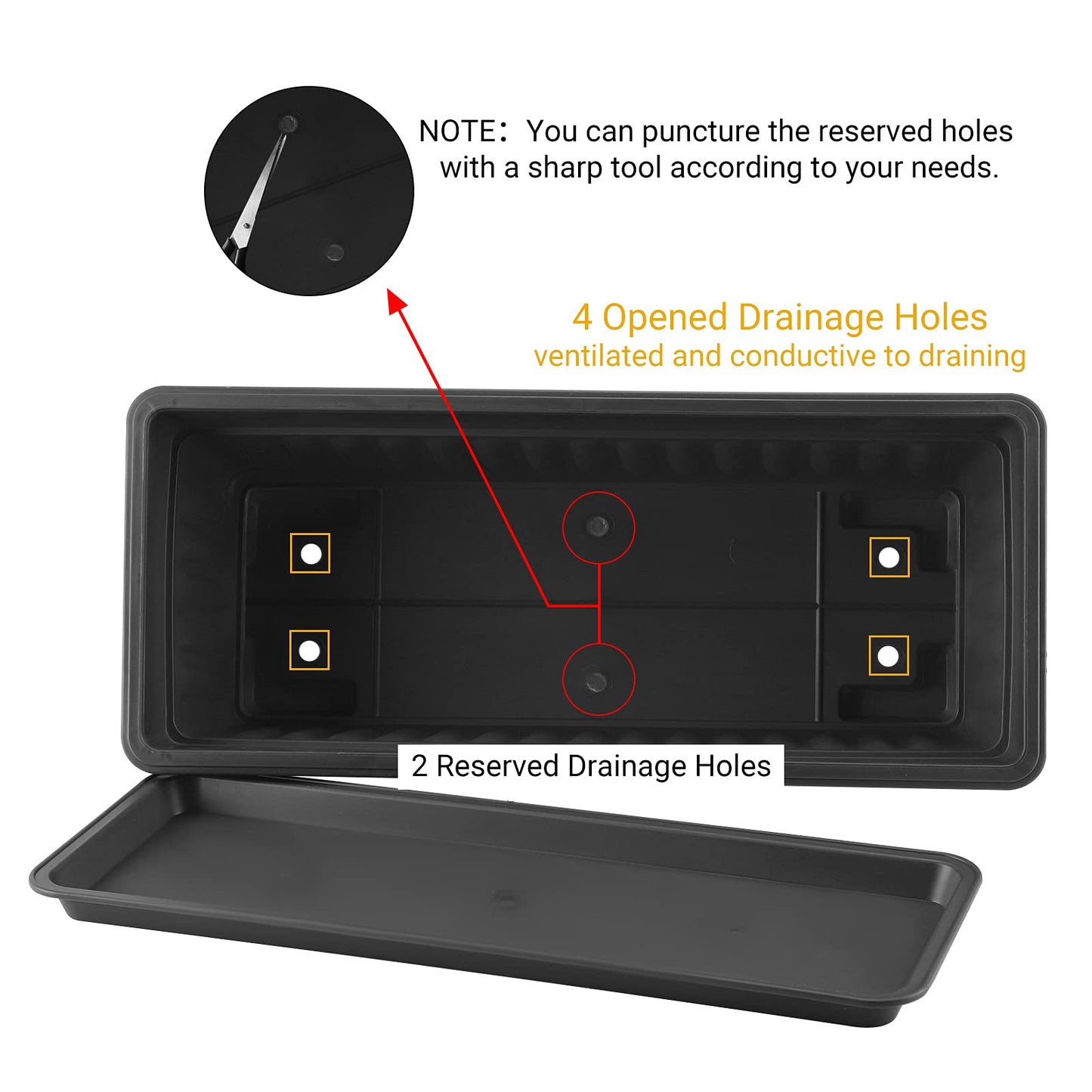 GREANER Rectangle Planters for Indoor Plants, 3 Pack Long Outdoor Plastic Flower Boxes Vegetable Growing Pots 16.9x7.48 Inch with Tray for Garden Balcony Windowsill House DIY - Black