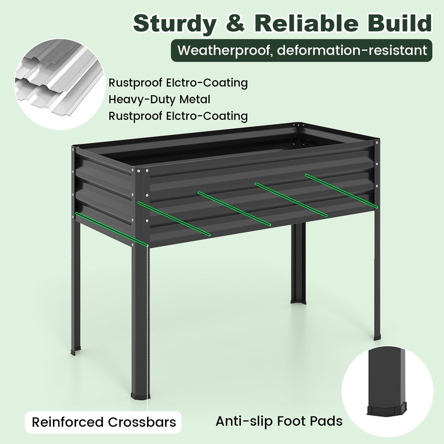 Giantex Raised Garden Bed with Legs & Greenhouse Cover, 44x22x60 Elevated Metal Planter Box with Roll-up Door, Outdoor Mini Greenhouse for Vegetable Flower Herb Patio Balcony (Black,2)