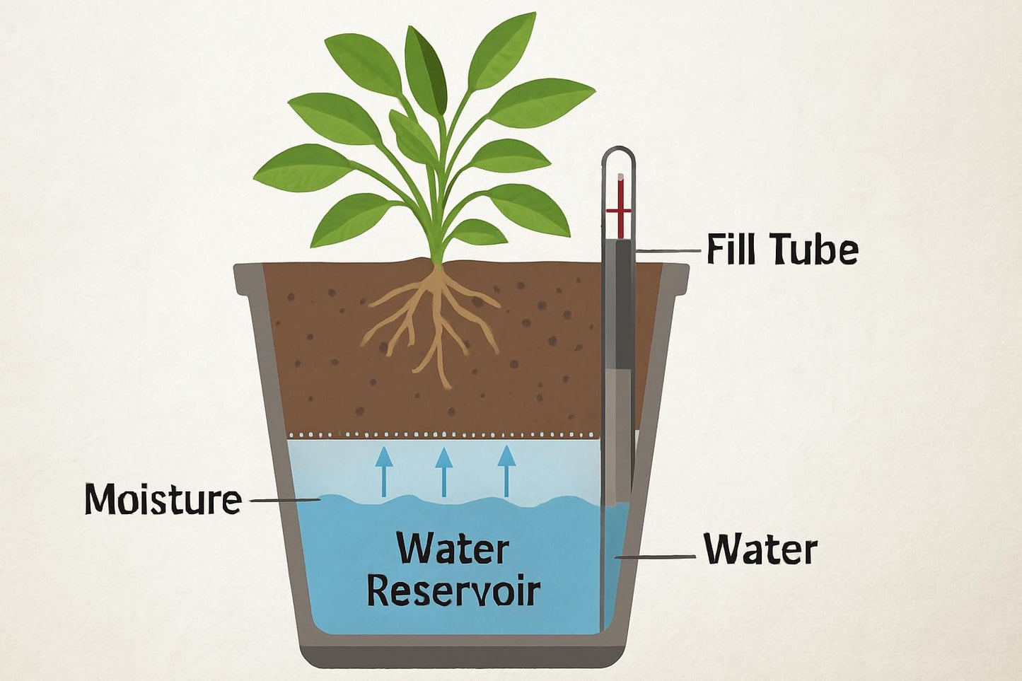 Self Watering Planter Pot with Upgraded Wick System – Modern Indoor Plant Pot with Visible Water Reservoir
