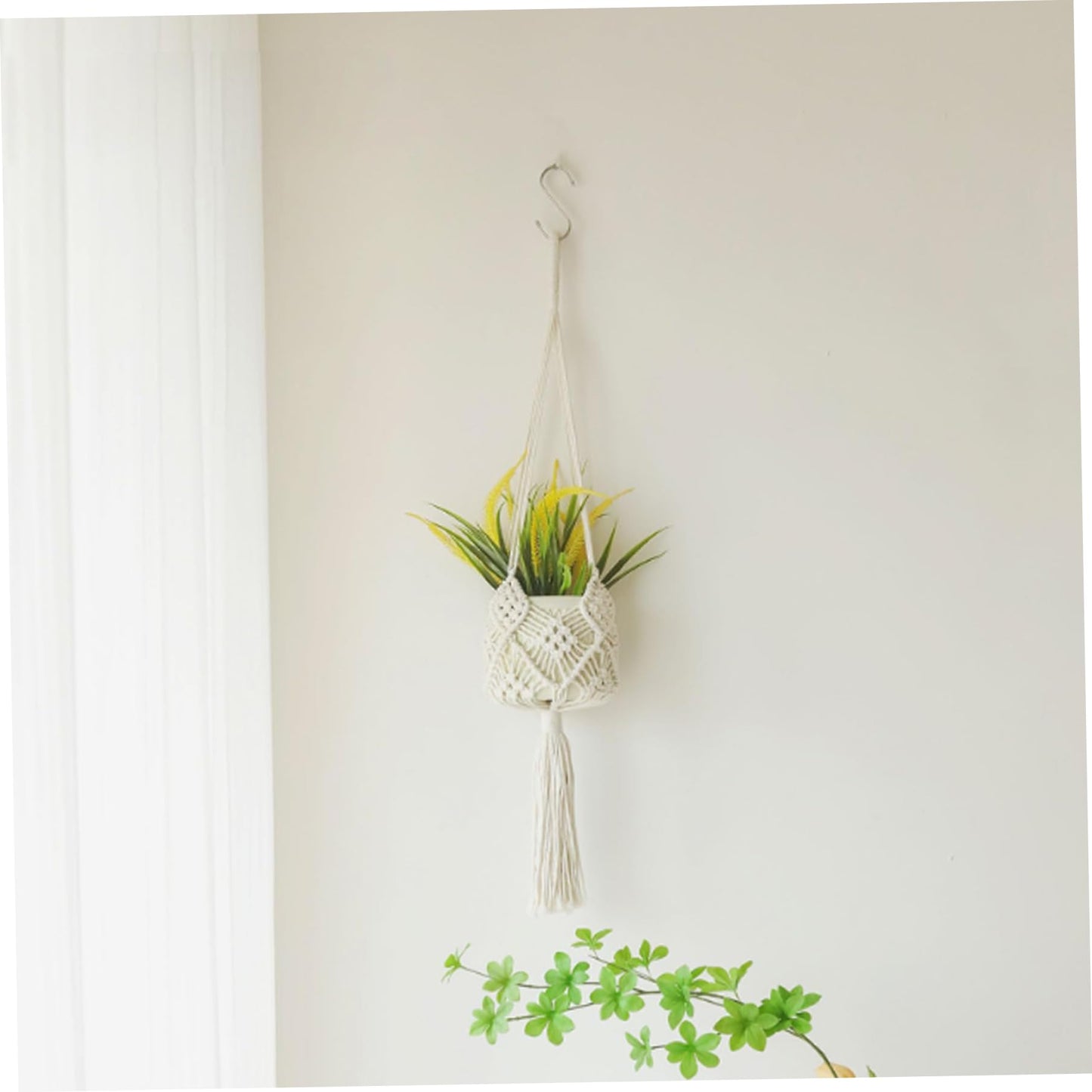 Faroby 2 Pack Macrame Plant Hangers Indoor, 35 Inch Boho Handwoven Cotton Rope Hanging Plant Holder with Tassel for Home Decor White, Hangers Indoor