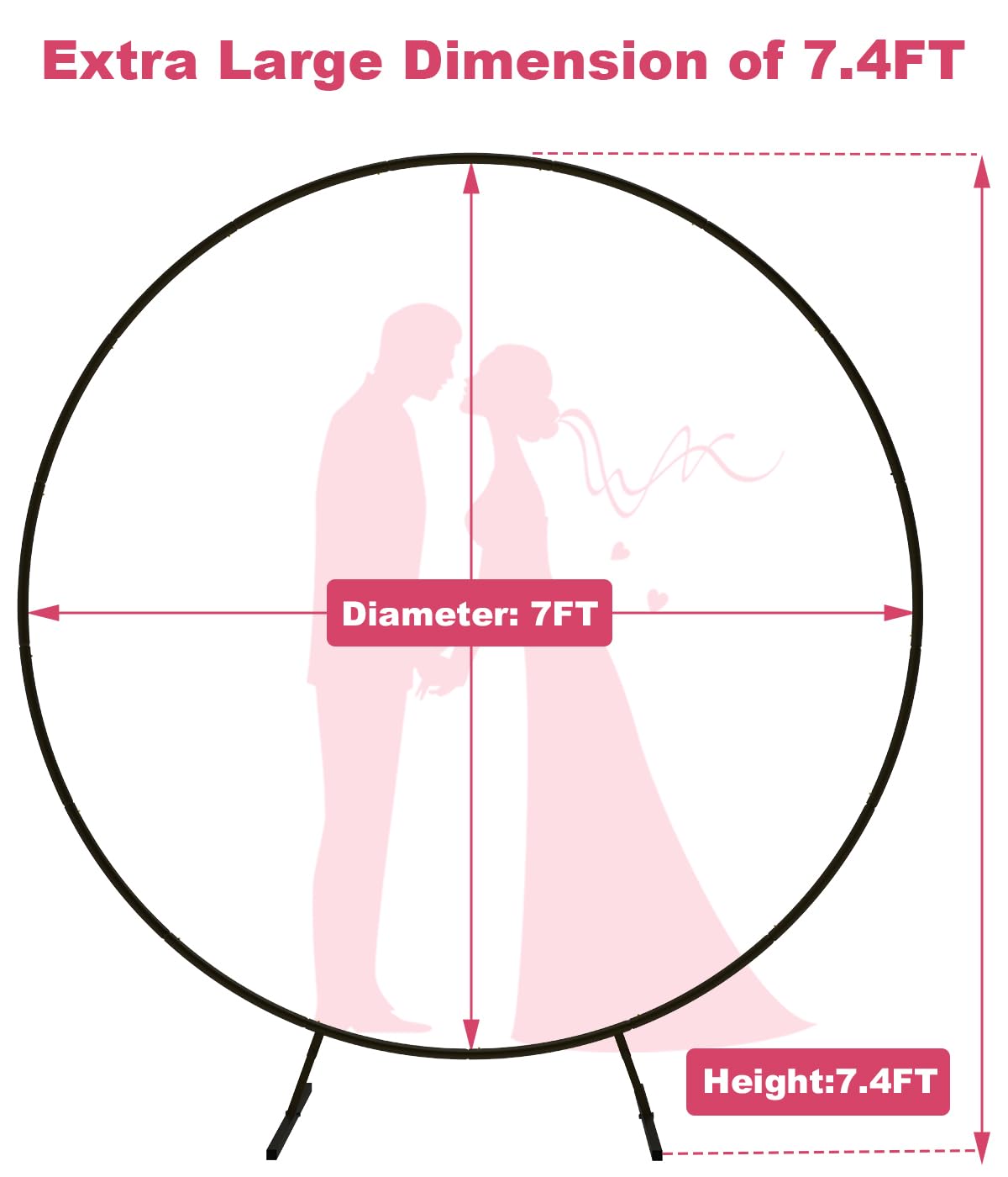 Fandature 7.4FT Round Wedding Arch with Extended Base for Ceremony, Stable Circle Arch Backdrop Stand Metal Balloon Frame with Two Water Bags for Birthday Party Baby Shower Decoration, Black