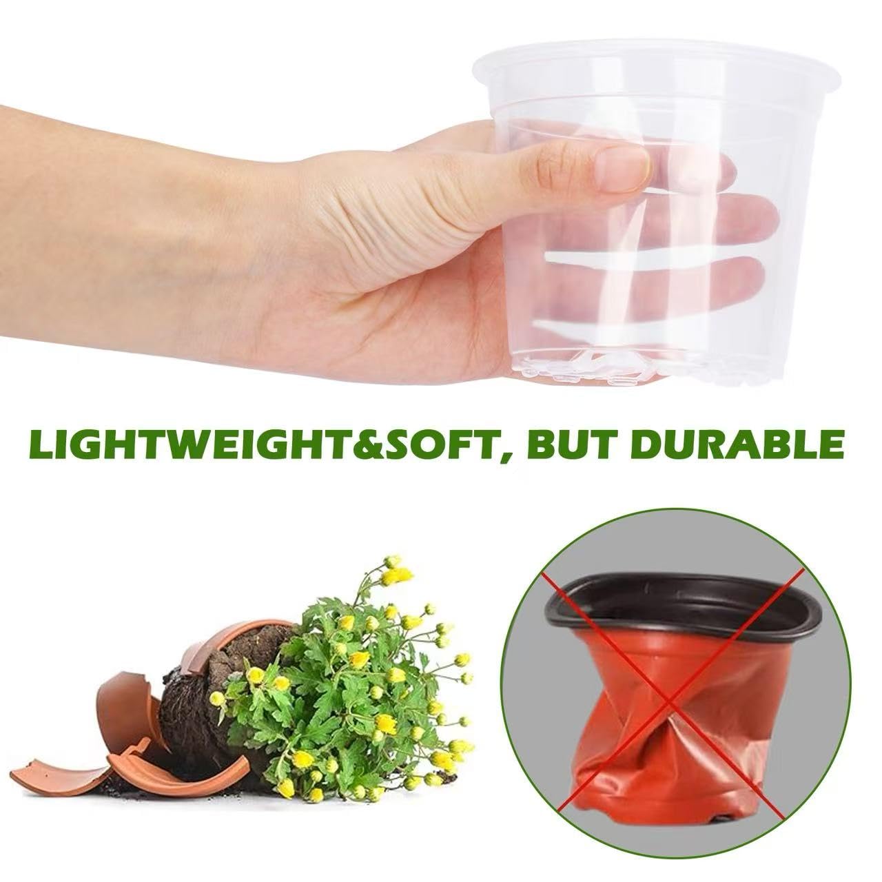 Lijnryu 36 Pack 3.5/5/6/7 Inch Clear Nursery Pots with Drainage Holes, Transparent Plastic Planters for Plants, Reinforced Seed Starter Pots Flower Pots for Indoor and Outdoor Use