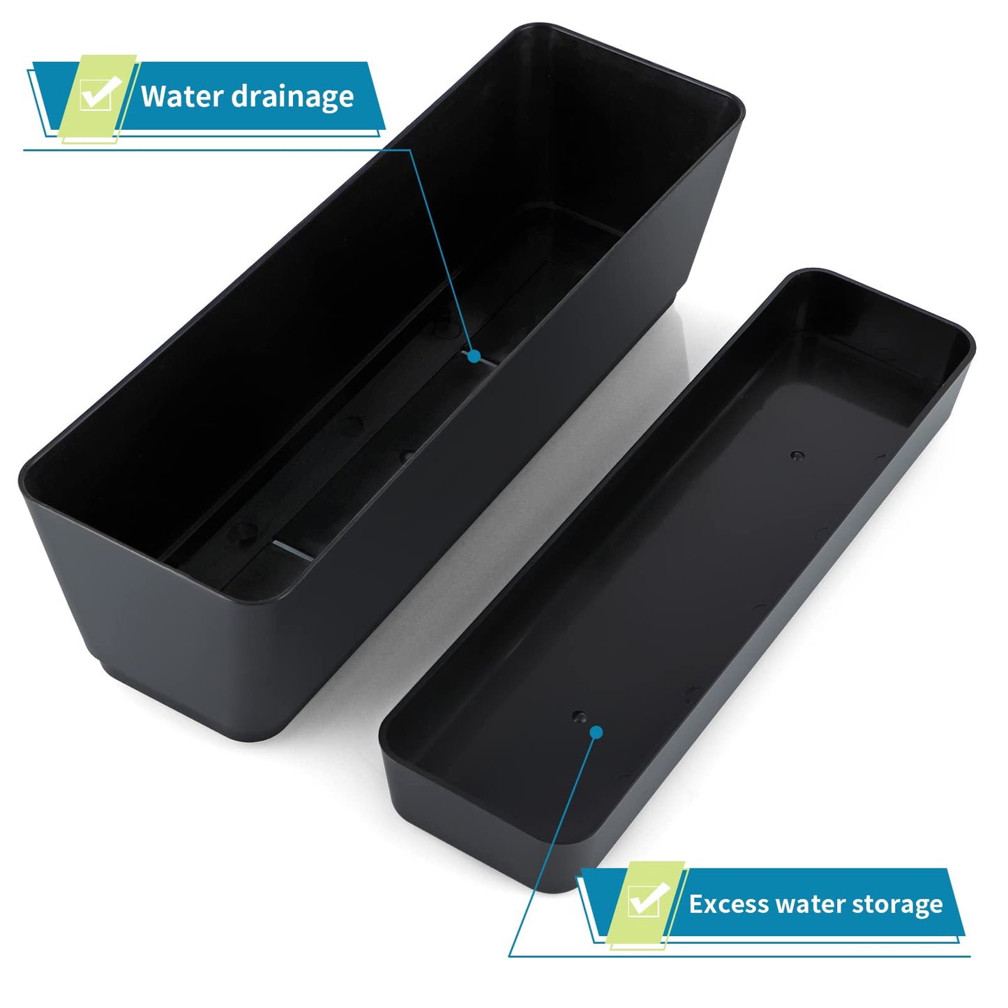 Skelang 3 Pcs Rectangular Plant Pot, 12" Flower Planter Box, Windowsill Container for Succulent, Herb, Vegetable (Black)