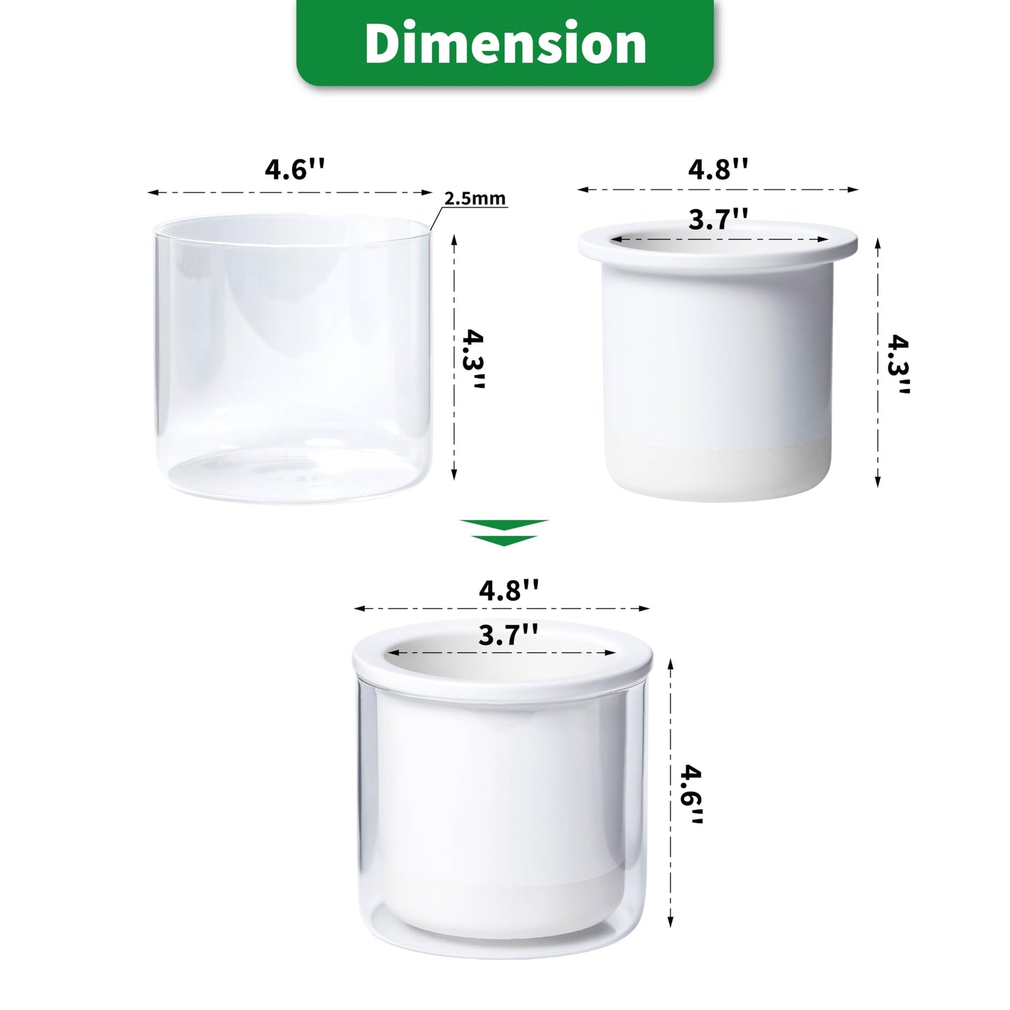 Phoenix Vine 4 Inch Self Watering Planter Pot, Design White Terracotta Pots for Plants, Indoor Cylinder Terra Cotta Pots with Glass Vase, Set of 1, 51-B-E-1