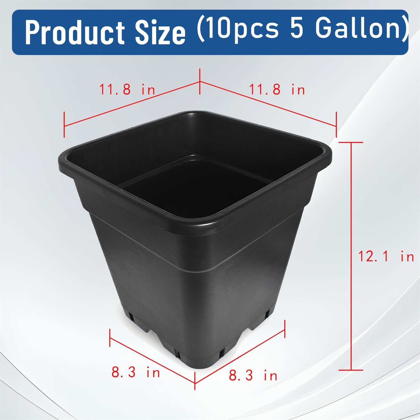 WFLNHB 5 Gallon Square Pot 5 Gallon 10 Pcs Square Plastic Plant Pots Flexible Nursery Pot Planter Nursery Pots Suitable for Flower Vegetables Succulents Black