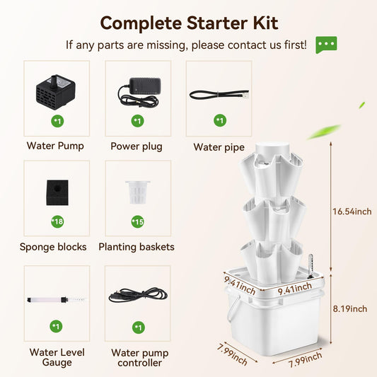 BAOSHISHAN Hydroponic Growing System, 15 Pods Vertical 3 Tiers Hydroponic Tower, Countertop Hydroponic Garden Tower for Kitchen Windowsill Herb Vegetable