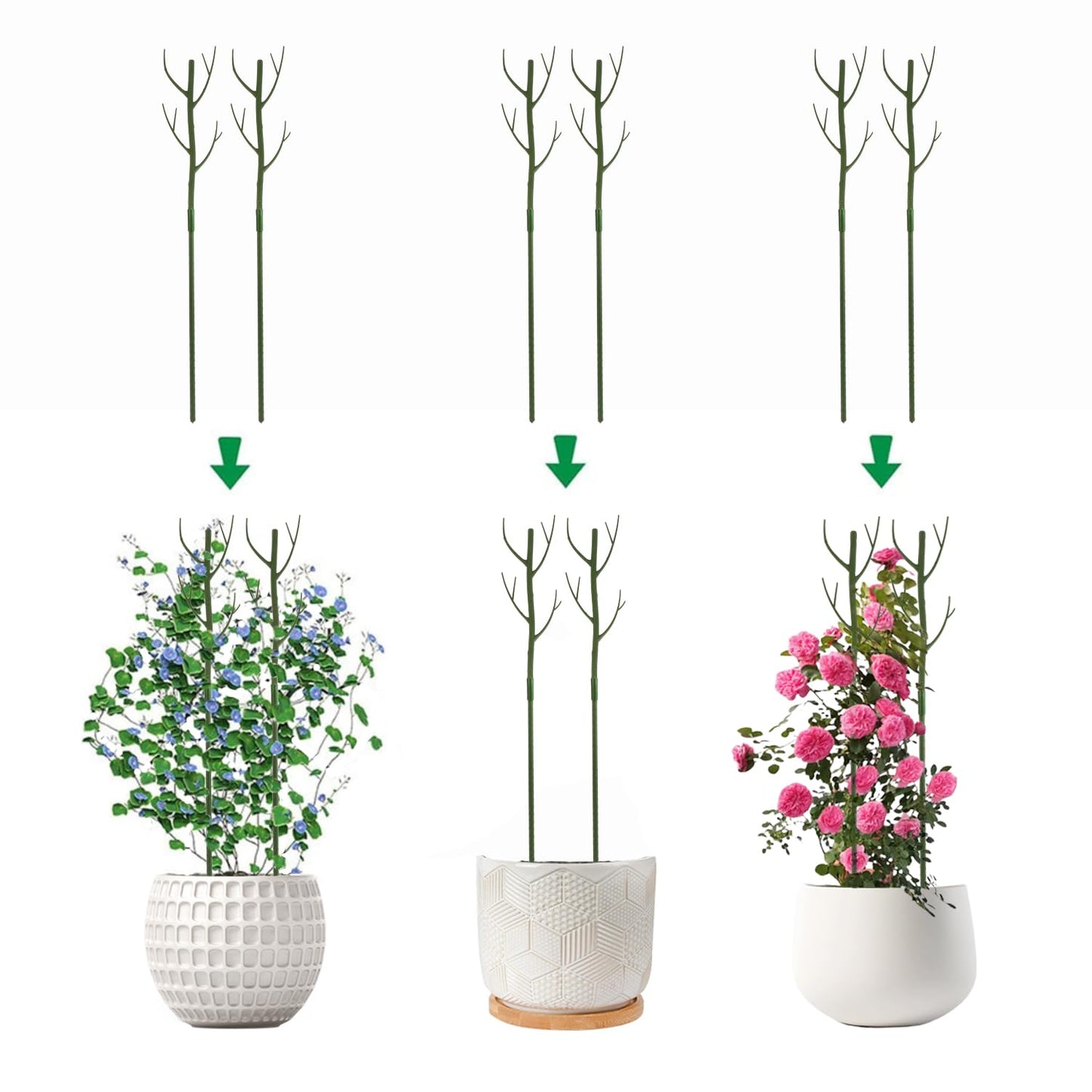 28 Inch Garden Plant Trellis for Indoor Plants, 6 Pack Plastic Trellis Support Stakes for Climbing Plants or Houseplants, Branch Shaped, Green