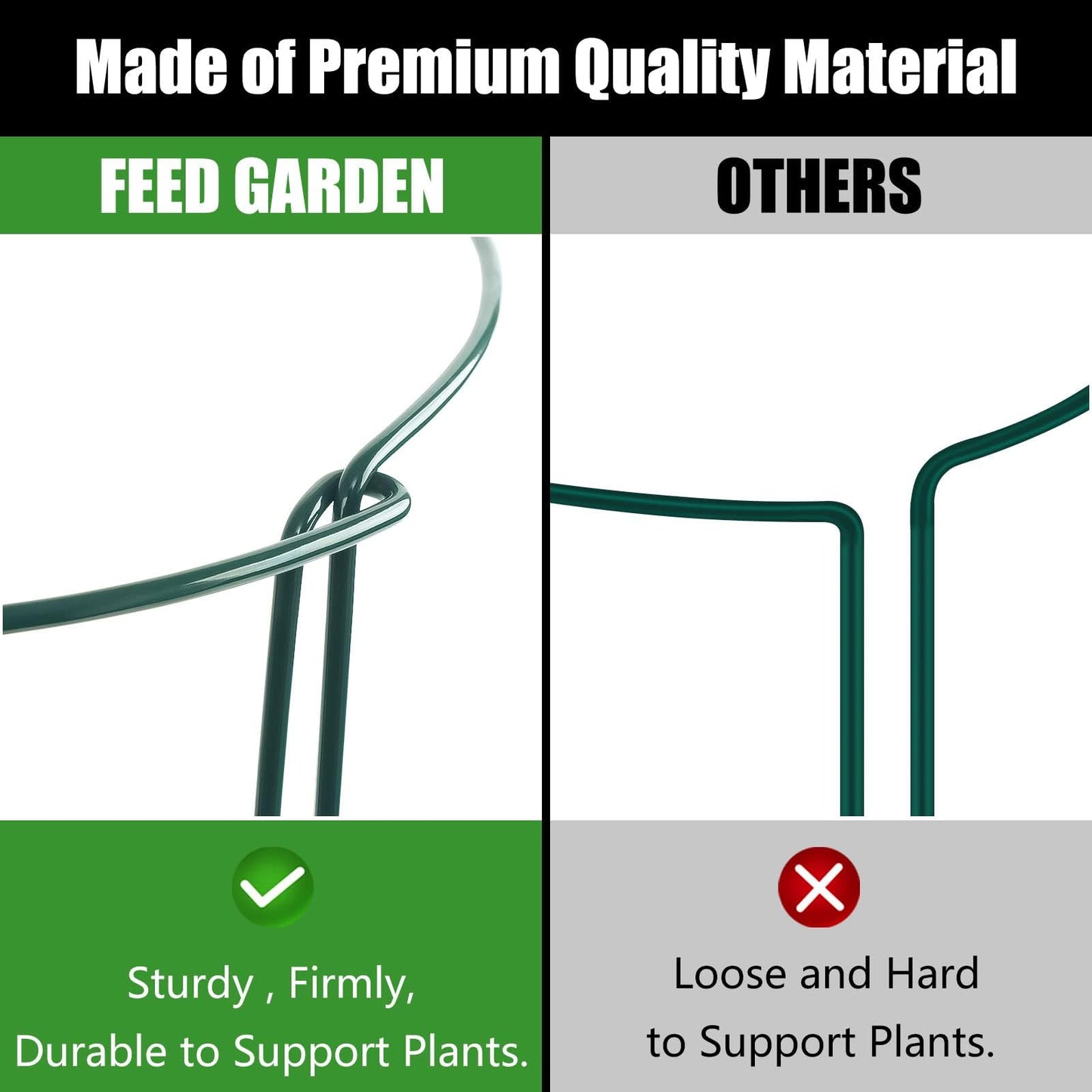 FEED GARDEN 12 Pack Plant Support Stakes, Peony Cages and Supports, Metal Garden Plant Stake(10" Wide x 16" High) Green Half Round Plant Support Rings for Outdoor Indoor Plants, Tomato, Hydrangea