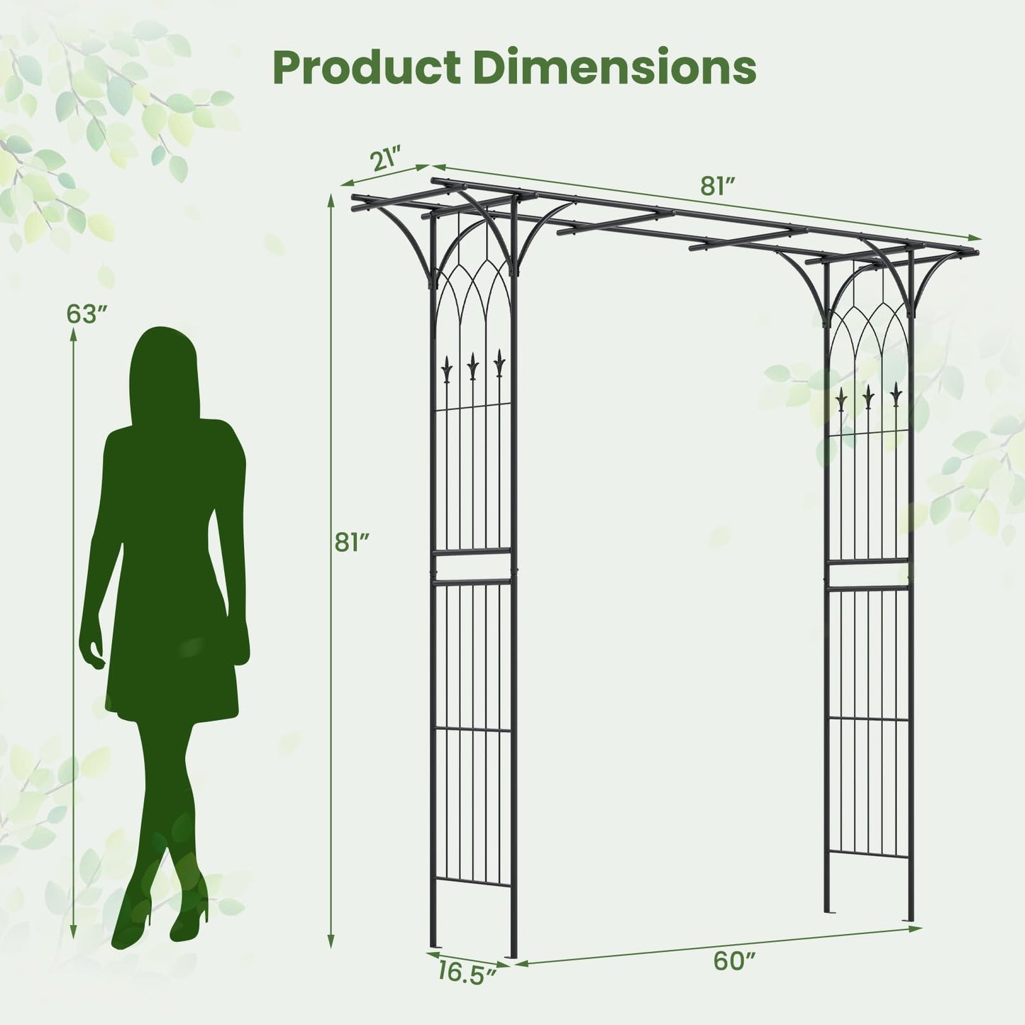 Giantex Metal Garden Arbor with Trellis, 81" Outdoor Arch for Climbing Plants, Heavy-Duty Rust-Resistant Steel Archway with 4 Stakes for Garden, Wedding, Party, and Yard Decoration, Black