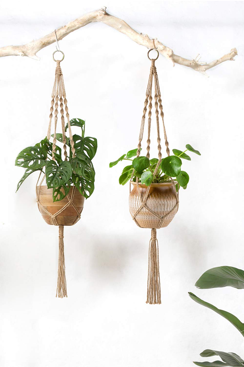 Mkono Set of 5 Macrame Plant Hangers Indoor 4 Different Size Hanging Planter Basket Flower Pot Holder 40"/35"/29"/23", Brown