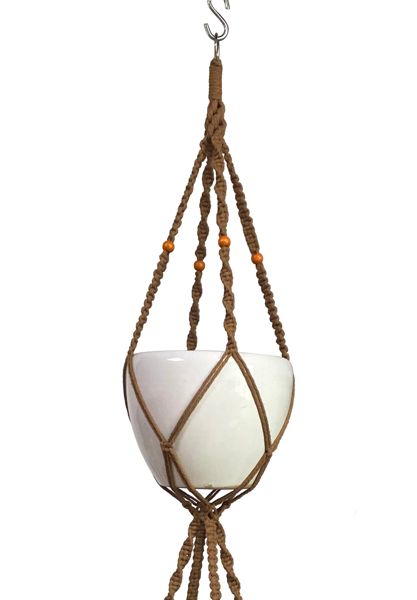 Macrame Plant Hanger & Holder, Hanging Planter 4 Legs Double Deck for 8 inch to 10 inch Two Pots Indoor Outdoor Hanging Planter Hemp Rope 67 Inch with Metal Ring (Brown)