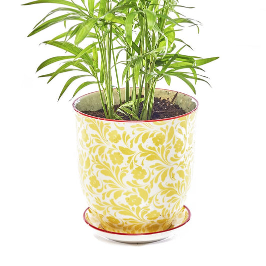 CHIVE ‘Liberte’ Ceramic Succulent Pots — 4.25” Cute Vintage Farmhouse Style Planters for Indoor Plants — Beautiful Home & Kitchen Decor — Yellow Leaves