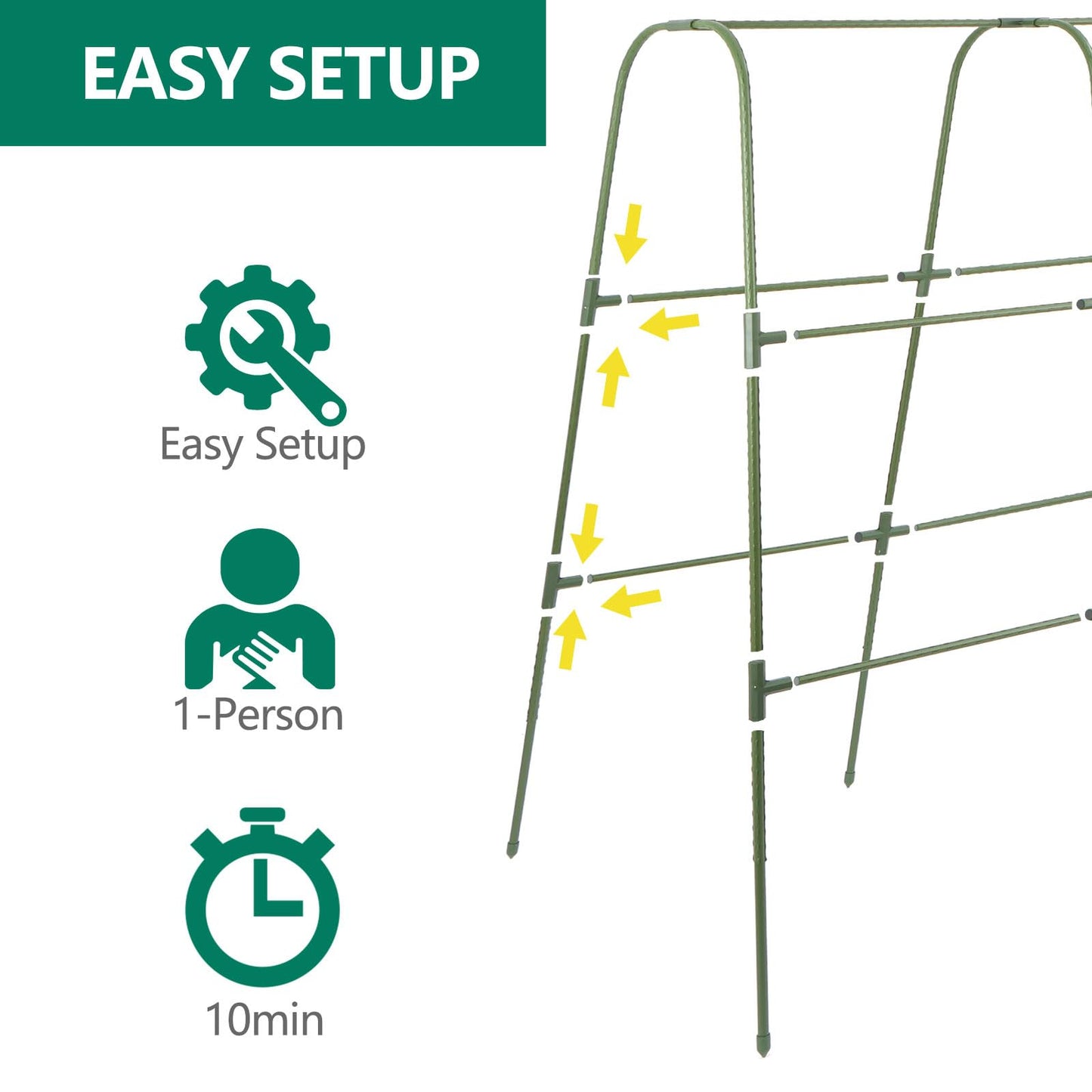 Cucumber Trellis for Raised Bed, 1 Pack 4ft Tall U-Frame, Garden Trellis for Climbing Plants Outdoor, Perfect for Vines, Beans - Green with Netting