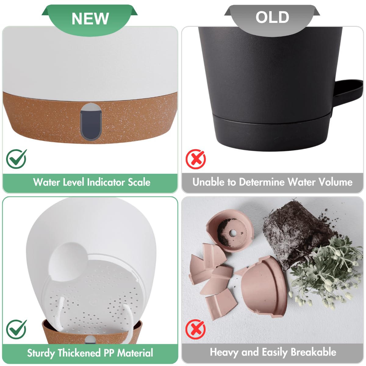 montresor 2 Pack 10 inch Plant Pots, PP Plastic Self Watering Plant Pot with Drainage and Tray for Indoor Outdoor Plants, Water Level Window & Reservoir Flower Pots Decorative Planter (White)