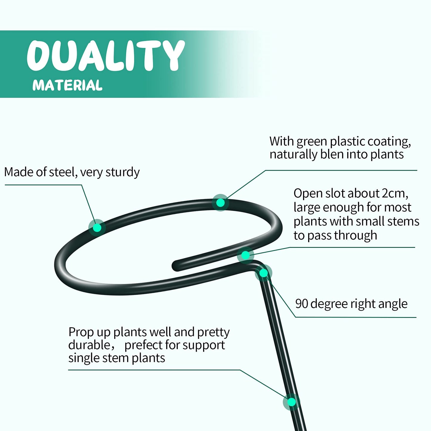 TUXBAWAY 16 Inch Plant Support Stakes (Pack of 7), Garden Single Stem Amaryllis Flower Stake, Metal Plant Cage Support Rings Plants Support Sticks with 10 PCS Plant Clips