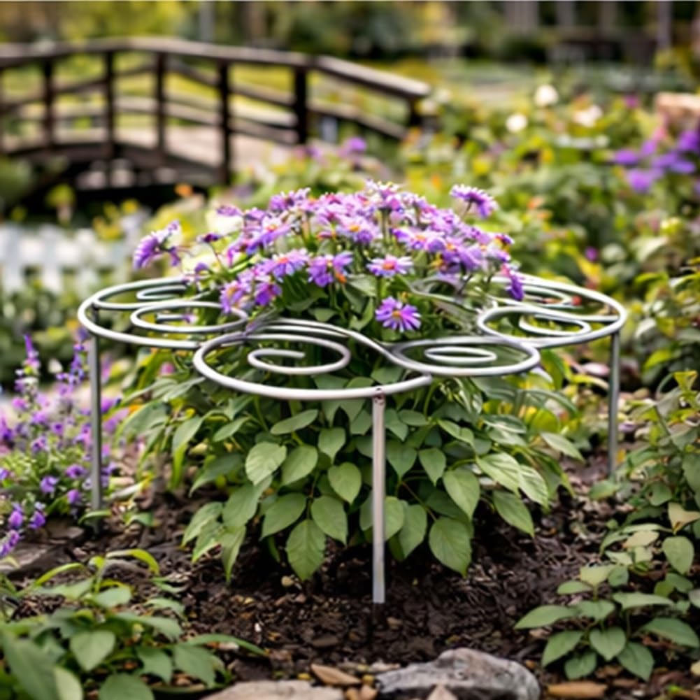 Metal Plant Support Ring for Garden, Peony Cage Stand, Indoor Pots, Flower Hoop, Decorative Grow Through Rings, Stackable Houseplant Stake, Dahlia Cage, Outdoor Orchid Clip(2PCS,Large)