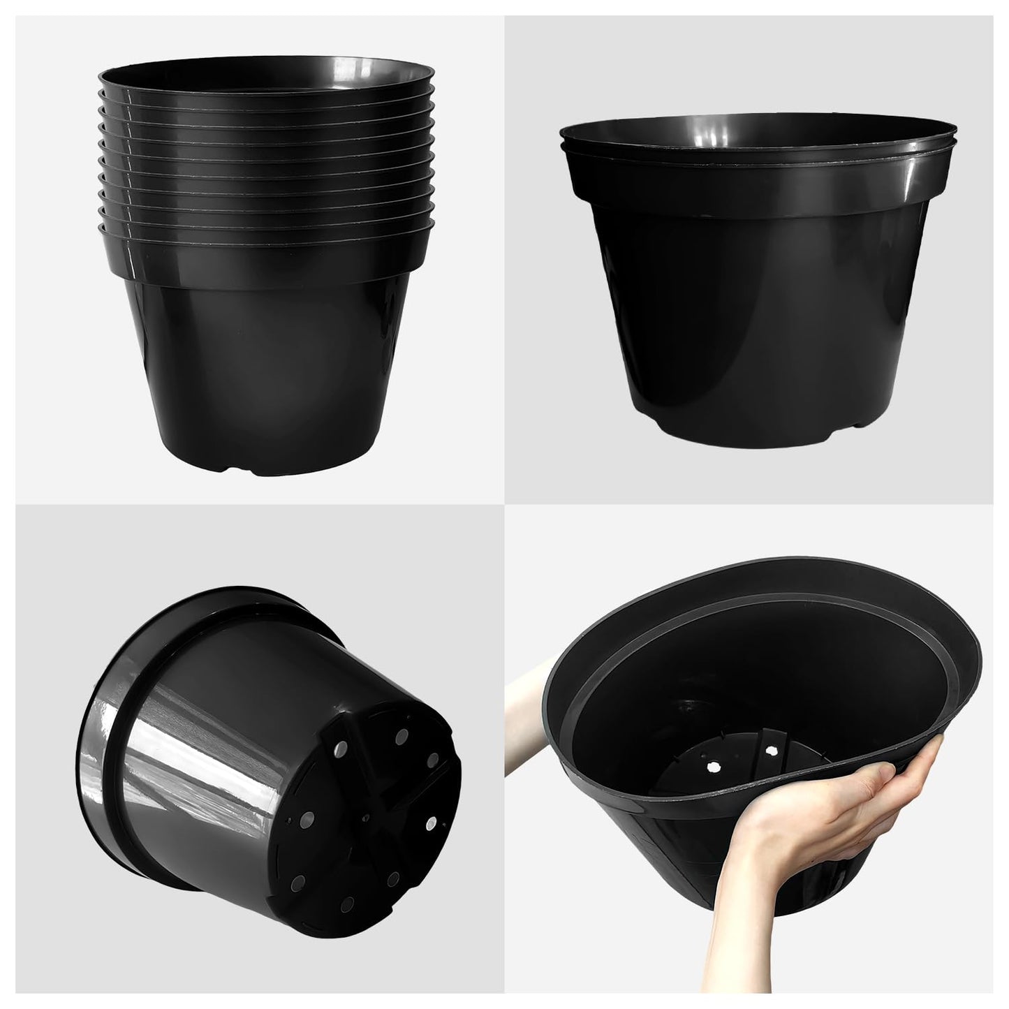 RooTrimmer 10 Inch Plastic Nursery Pots for Plants 10 Pack Plant Pots with Drainage Holes 2 Gallon Nursery Pots Perfect for Indoor Outdoor Plants Such as Herbs, Strwaberrys and Flowers, Black
