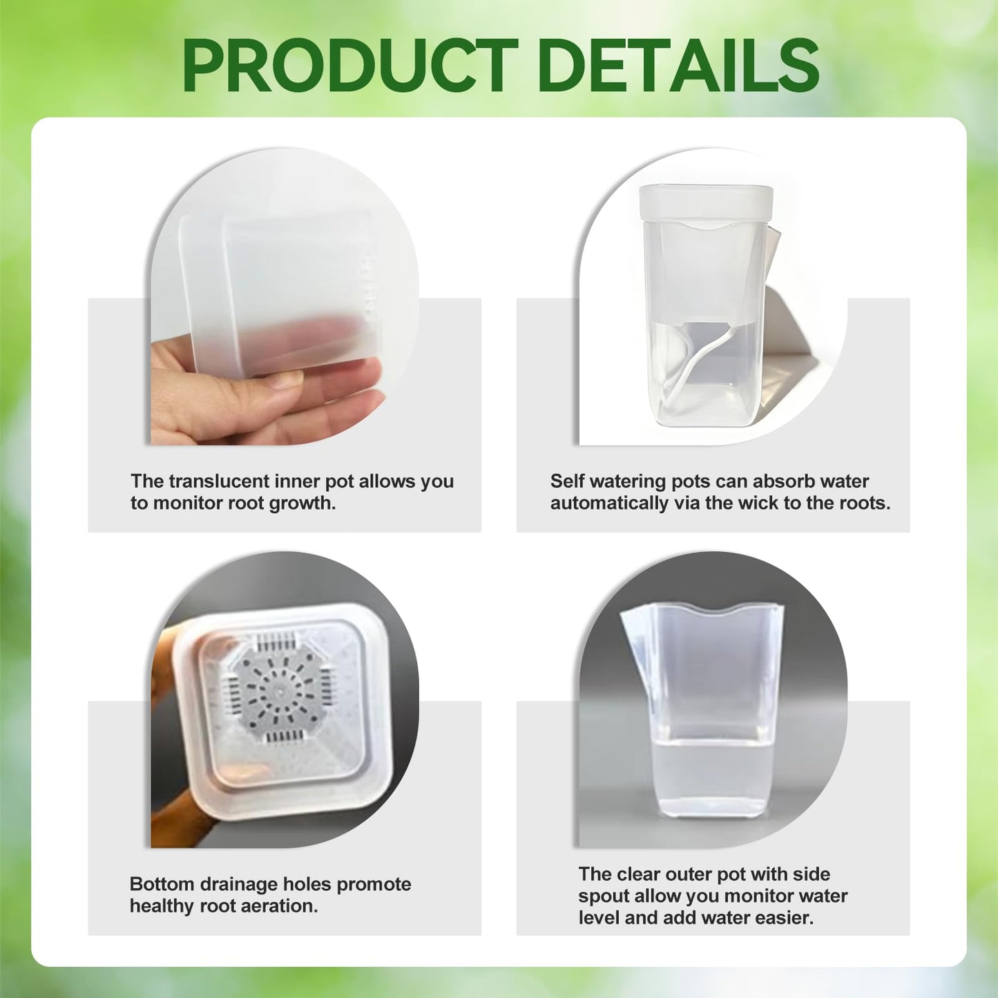 SZFHUMFT Clear Self Watering Pots - 10 Pack 2.5 Inch Clear Self Watering Pots for Indoor Plants, Semi Hydroponic Pots with Drainage Holes, Labels & Wicks