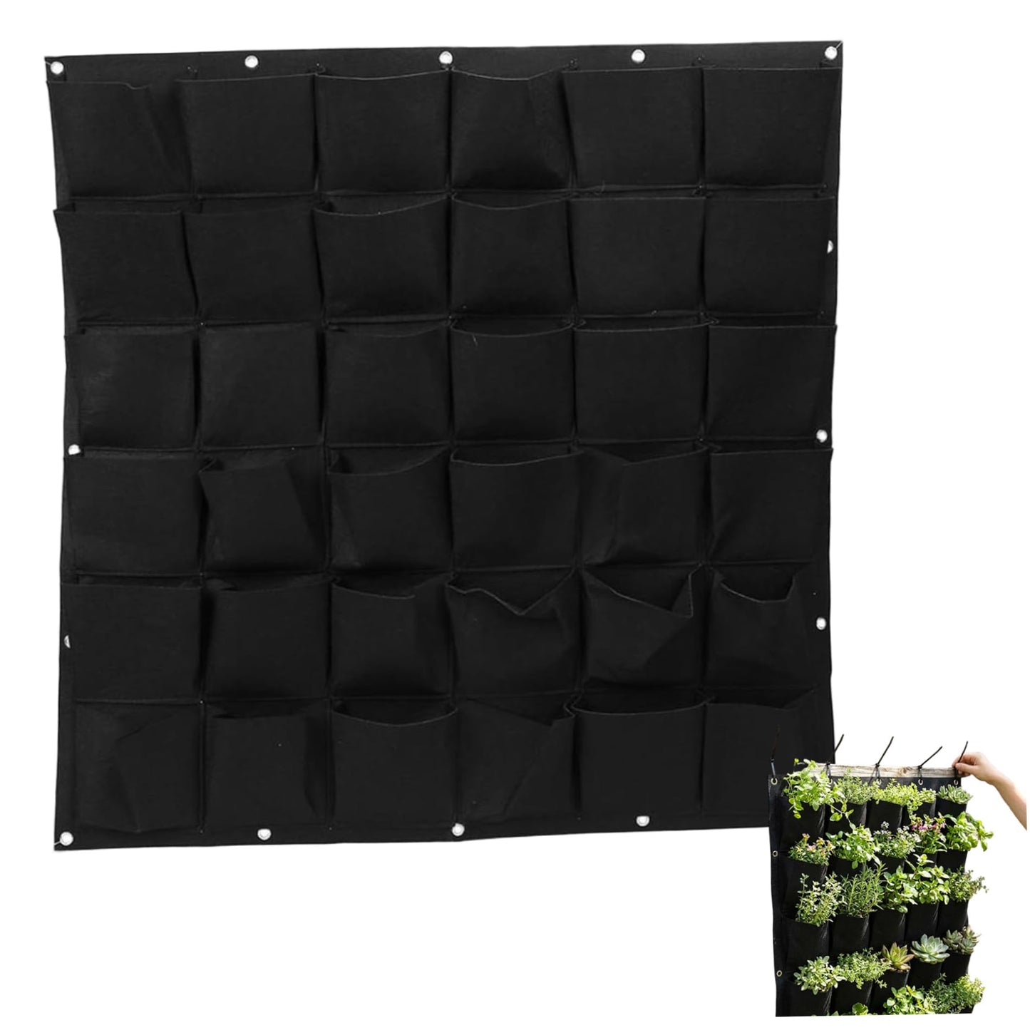 BeVistoso Vertical Garden Planter with 36 Pockets, Living Wall Planter for Indoor Outdoor Use, Thick Non-Woven Fabric Planting Bag (Black, 39.4"x39.4")