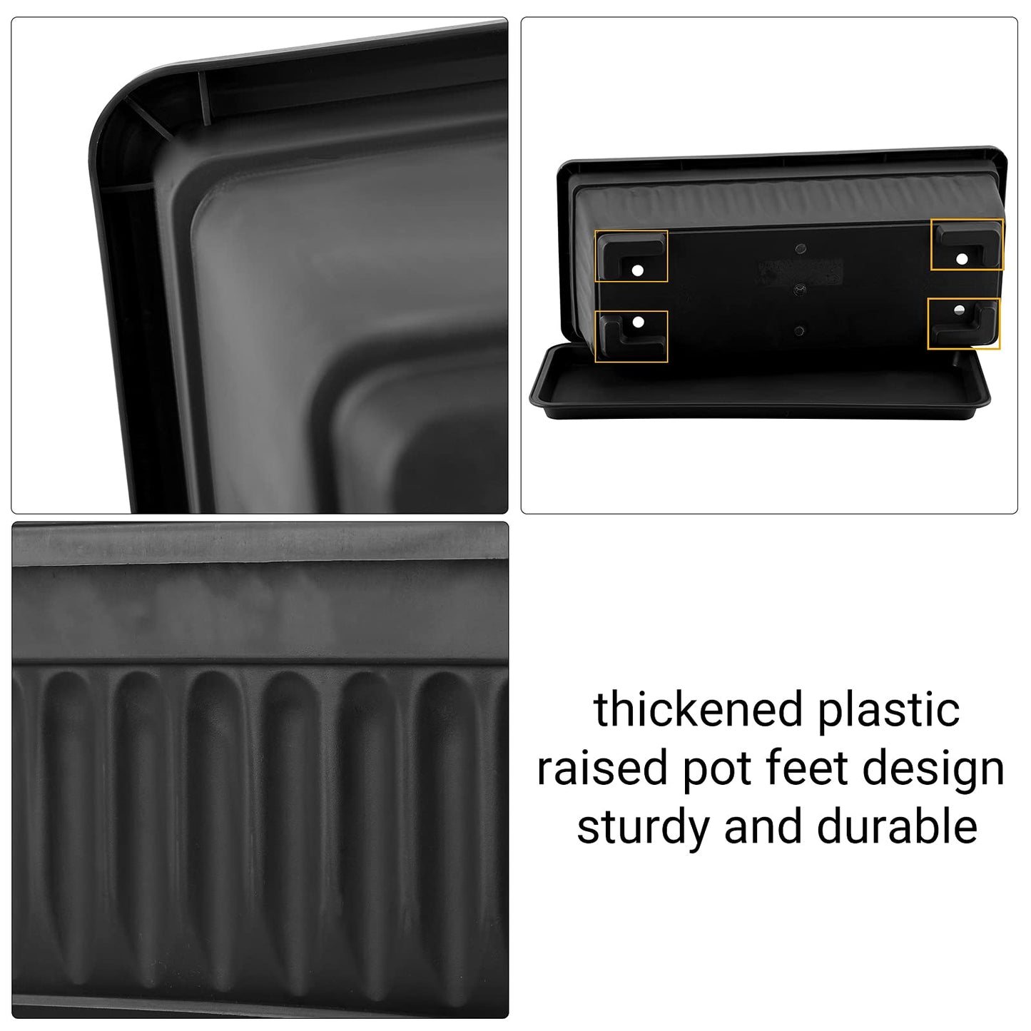 GREANER Rectangle Planters for Indoor Plants, 3 Pack Long Outdoor Plastic Flower Boxes Vegetable Growing Pots 16.9x7.48 Inch with Tray for Garden Balcony Windowsill House DIY - Black