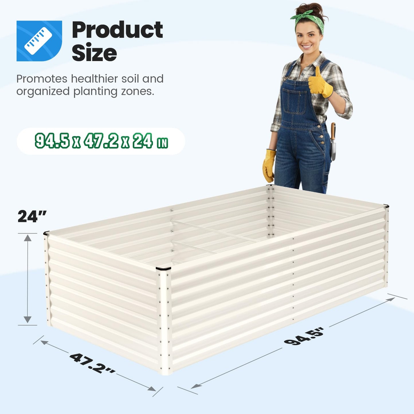 Quictent Galvanized Raised Garden Bed 8x4x2 Ft Tall Metal Planter Box for Vegetables Bottomless for Backyard, 2 Tomato Cages Included, 22.04" Deep, Beige