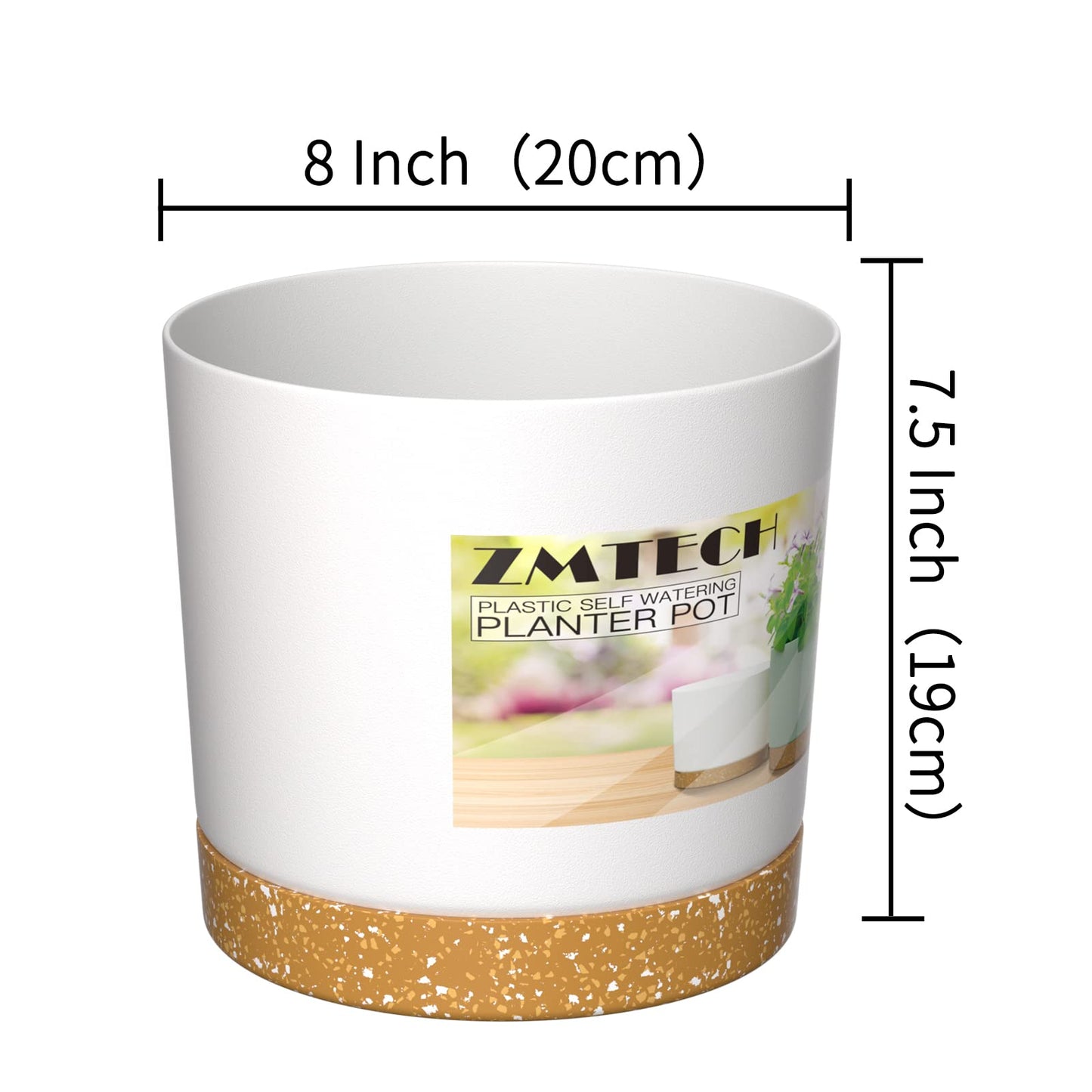 ZMTECH Spring Planters for Indoor Plants, Plant Pots & Flower Pots, Plastic Planter 3 Pack 8 Inch Self Watering with Drainage Hole and Saucer, Modern Decorative Indoor Outdoor, White