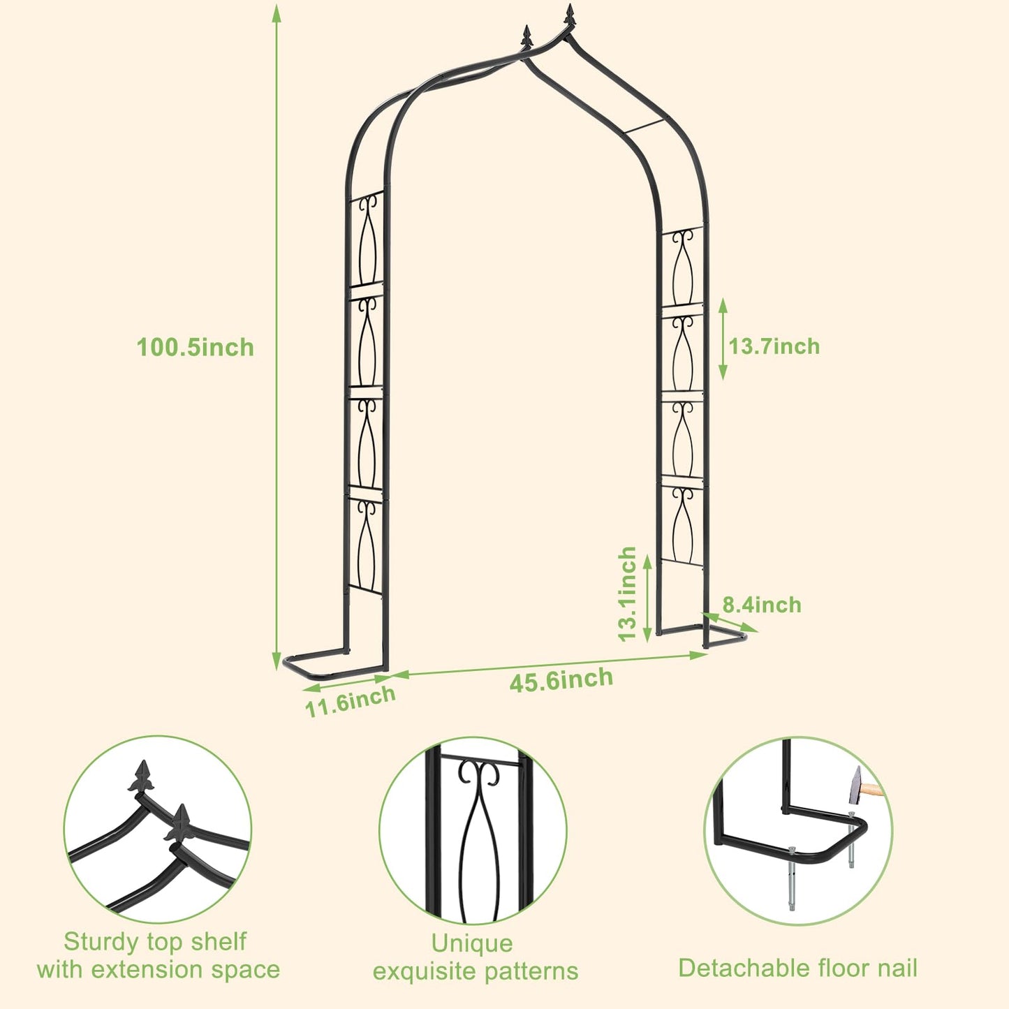 OUSHENG 7FT Garden Arch Trellis, Outdoor Steel Arbor for Climbing Plants, Archway Frame Stand Gate with Ground Stakes for Wedding Ceremony Decoration Party Vines Lawn Courtyard Patio Backyard