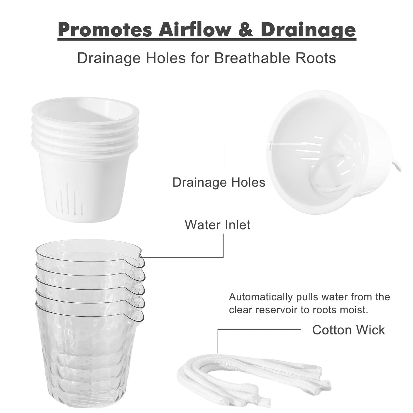 4 Inch Self Watering Plant Pots for Indoor Plants 10 Packs African Violet Pot, Self Watering Planters for Herb, Orchid, Devil's Ivy, Flower Houseplant Planters, Clear Plant Pots, White