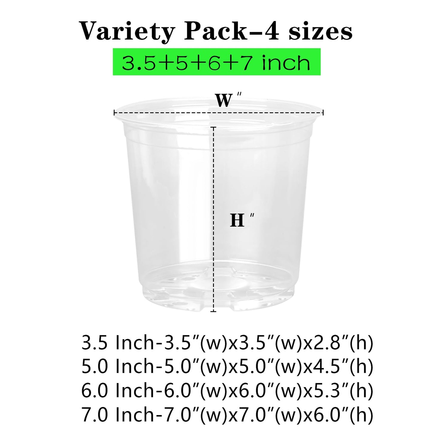 OUPSAUI 36 Pack 7/6/5/3.5 Inch Clear Nursery Pots with Drainage, Clear Pots for Plants, Flexible Plastic Seed Starting Pot