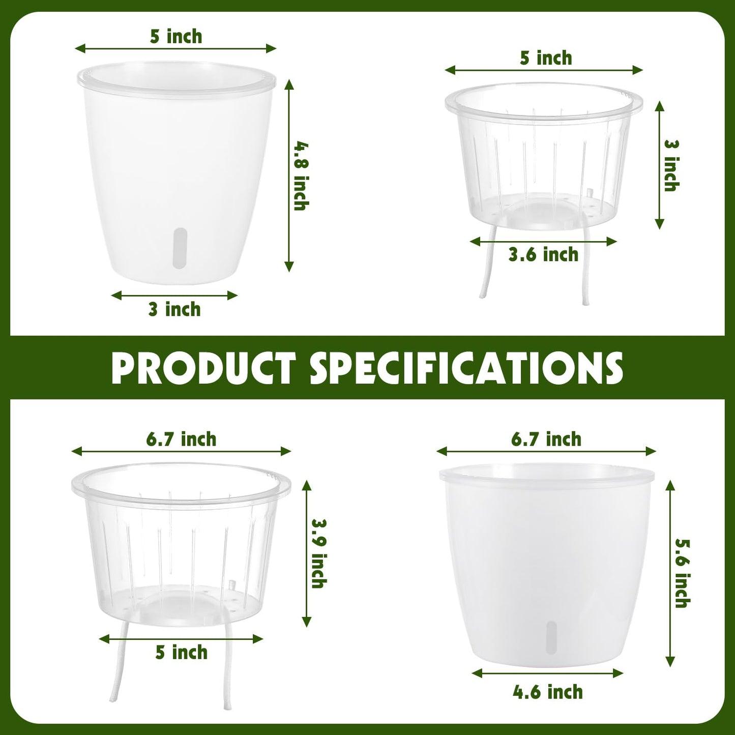KvyusFlourish Self-Watering Pots for Indoor Plants, 12-Pack 5'' Self Watering Planter with Drainage Holes, Small African Violet Pots with Water Indicator, Clear Wick Pot, White