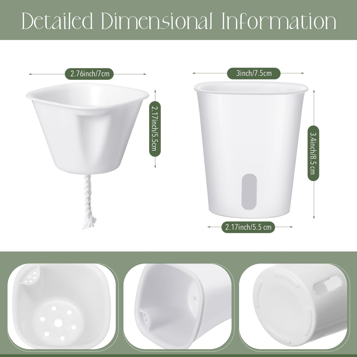Ziliny 10 Pcs 3 Inch Self Watering Pots Self Watering Planters for Indoor Planters Plastic Garden Flower Pots with Level Indicator Vents for Herbs