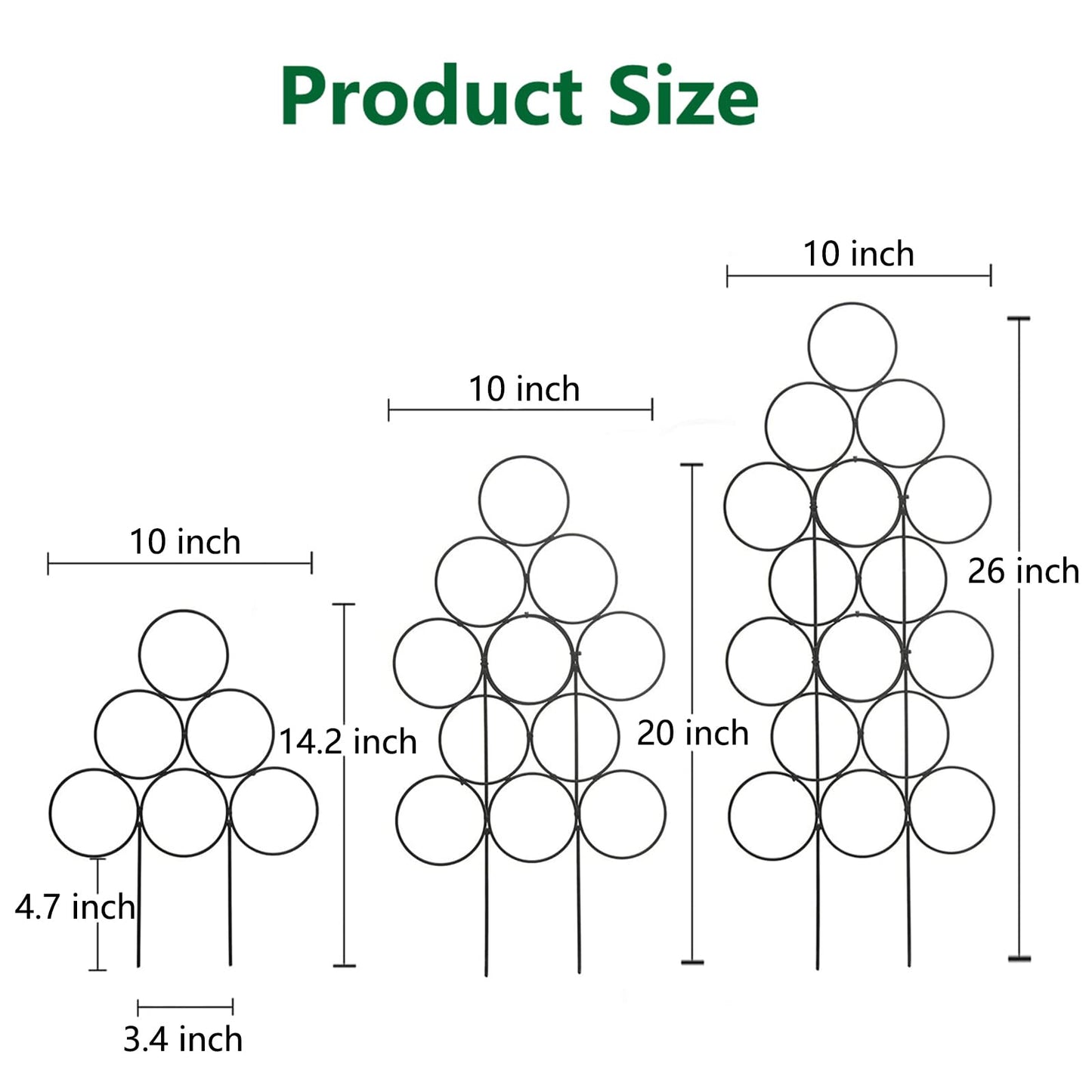IA Garden Trellis for Climbing Plants Indoor, 3 Pack Stackable Garden Trellis for Potted Plant Support, 14.2 Inch Small Houseplant Metal Wire Trellis for Vine Ivy Rose Plant Trellis (Black)
