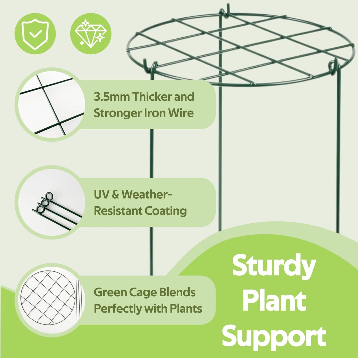 Jesosia 8 Pack Peony Cages and Supports - Grow Through Plant Support for Outdoor Plants - Sturdy Metal Support Frame for Peonies, Roses Flower Garden Cage - Wide Top Rings Bouquet Shape 12" D x 16" H