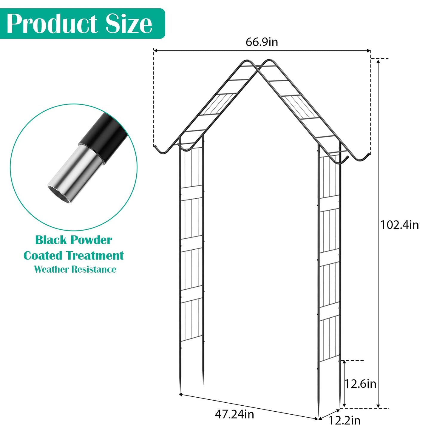 Garden Arch Arbor Trellis for Climbing Plants Outdoor 8.5Ft Metal Arch Trellis with Hooks Wedding Arch Backdrop Stand for Christmas Ceremony Party Backyard Decorations Pergola, Black