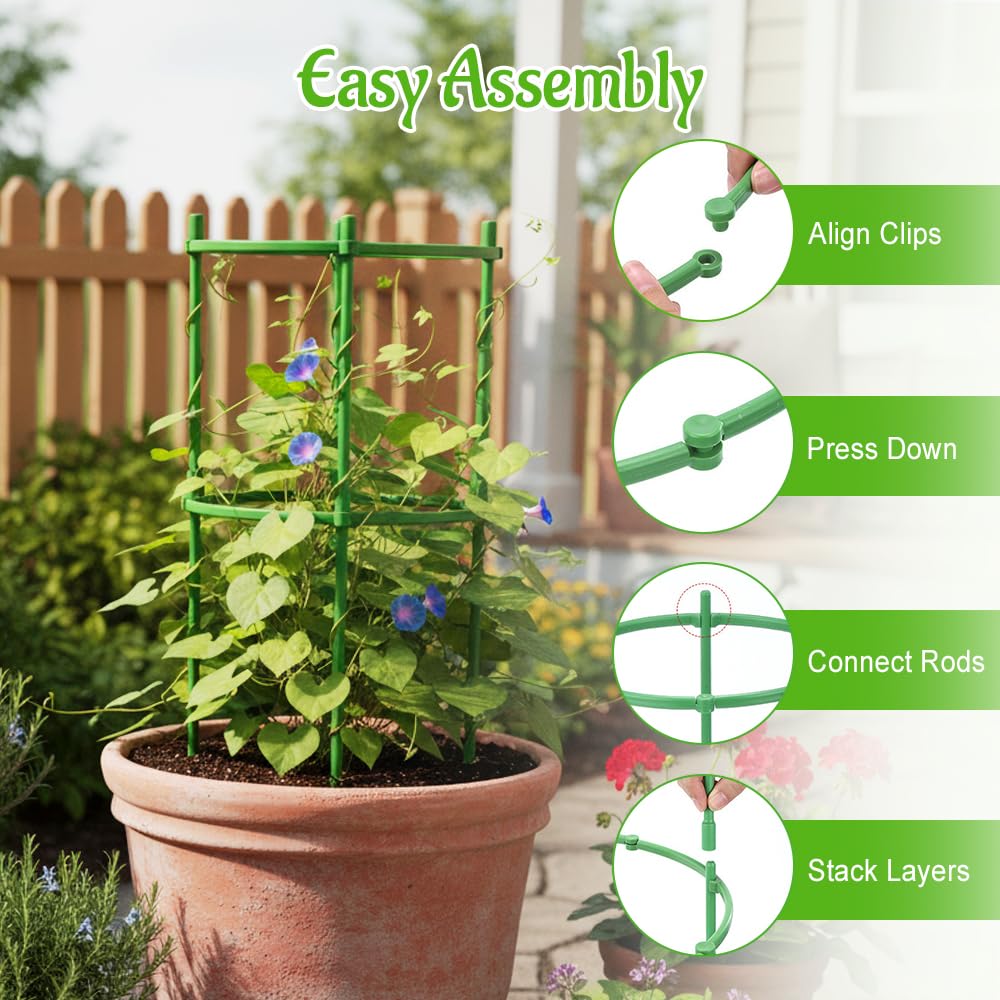 Plant Support Pile, 2026 Upgrade Plant Stakes, Durable Plant Trellis, Adjustable Garden Trellis for Outdoor Gardening, Stackable Plant Cage for Home Gardeners (12)