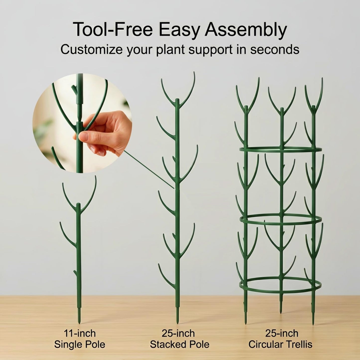 10-Pack Monstera Plant Support Stakes - Stackable Sticks for Indoor Plants up to 25" - Outdoor Garden Poles & Trellis with Tape & Twist Tie for Climbing Vines