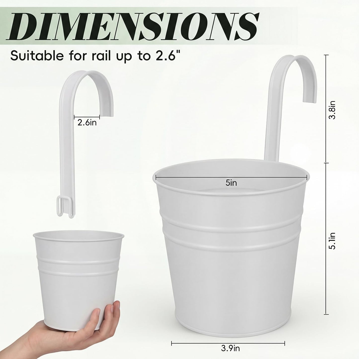 HowRU Hanging Flower Pots, Railing Planter Box for Outdoor Plants 12 Pack 5 Inch Metal Hanging Planters with Detachable Hooks Balcony Window Fence Garden Decoration Flower Boxes, White